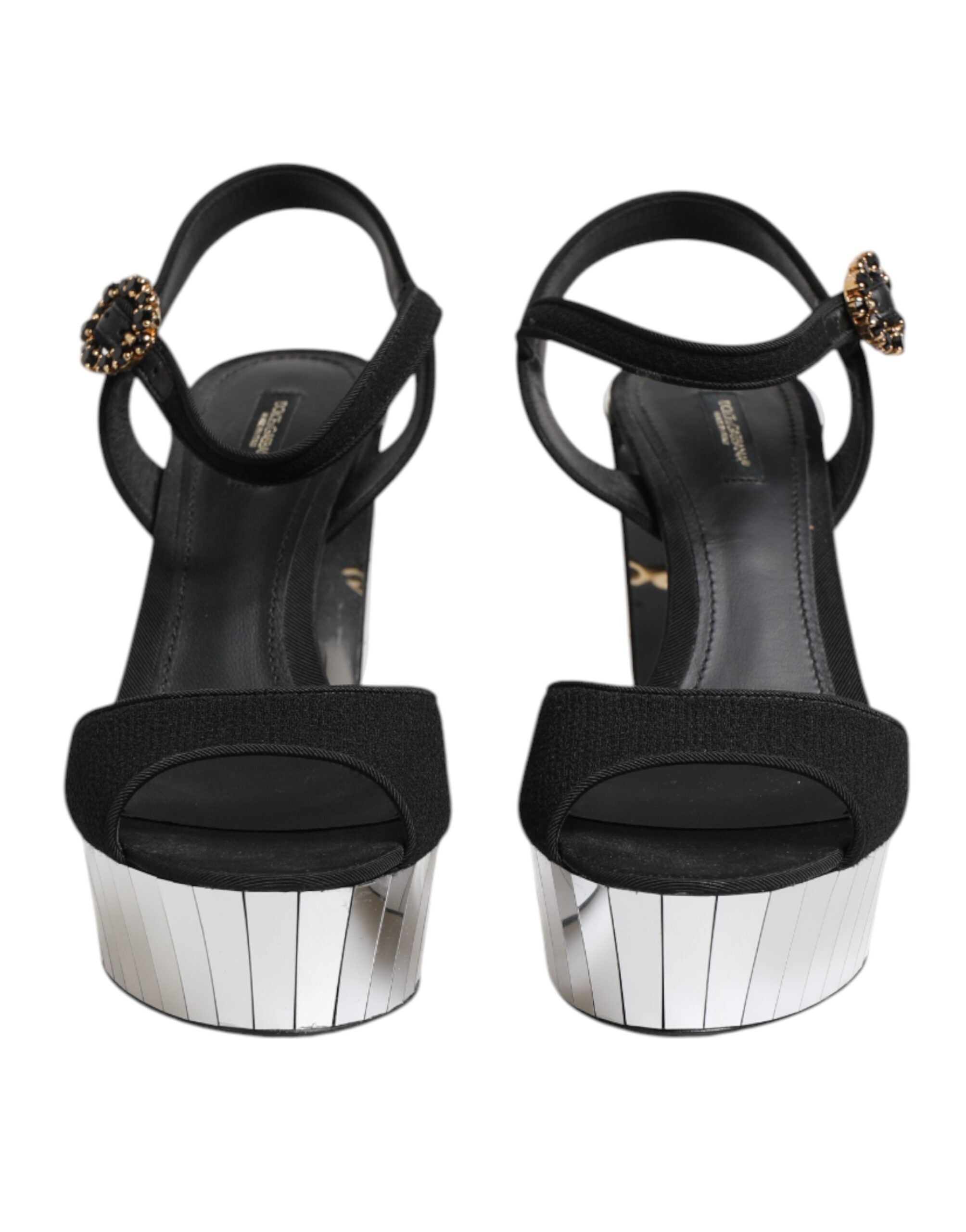 Dolce & Gabbana Black Crystal Ankle Strap Keira Sandal Shoes