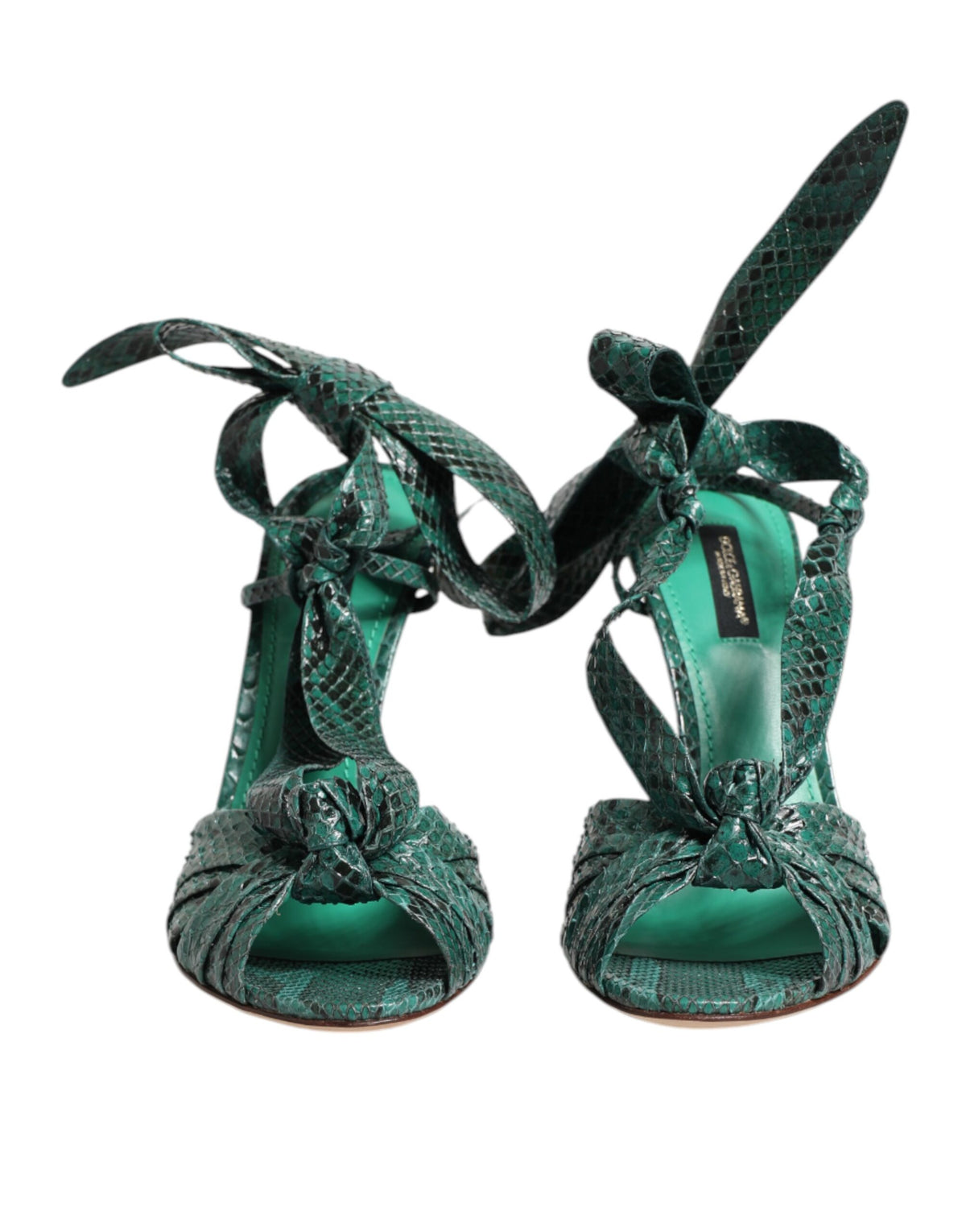 New Dolce & Gabbana Green Python Leather Heels Sandals Shoes