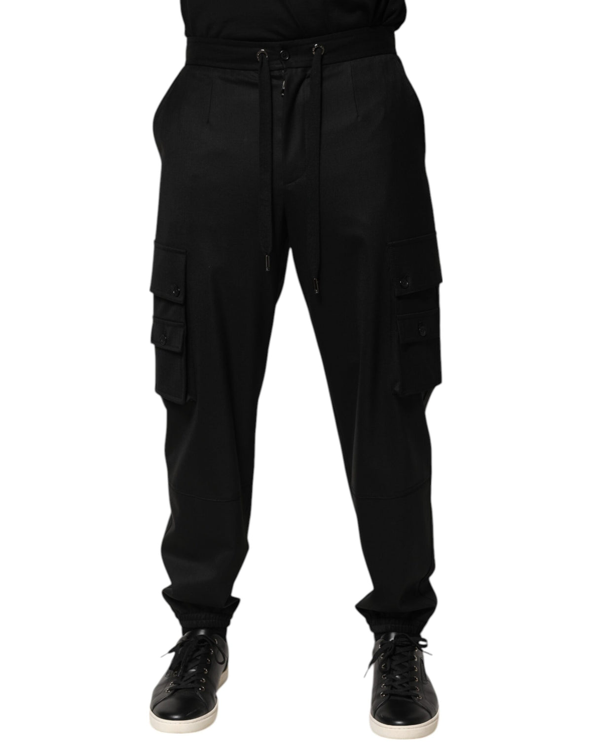 New Dolce & Gabbana Solid Black Cargo Jogger Men Sweatpants Pants