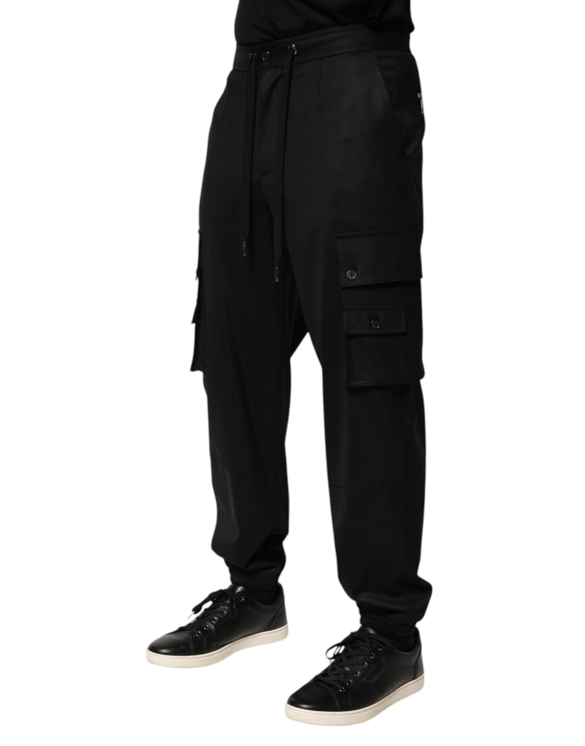 New Dolce & Gabbana Solid Black Cargo Jogger Men Sweatpants Pants