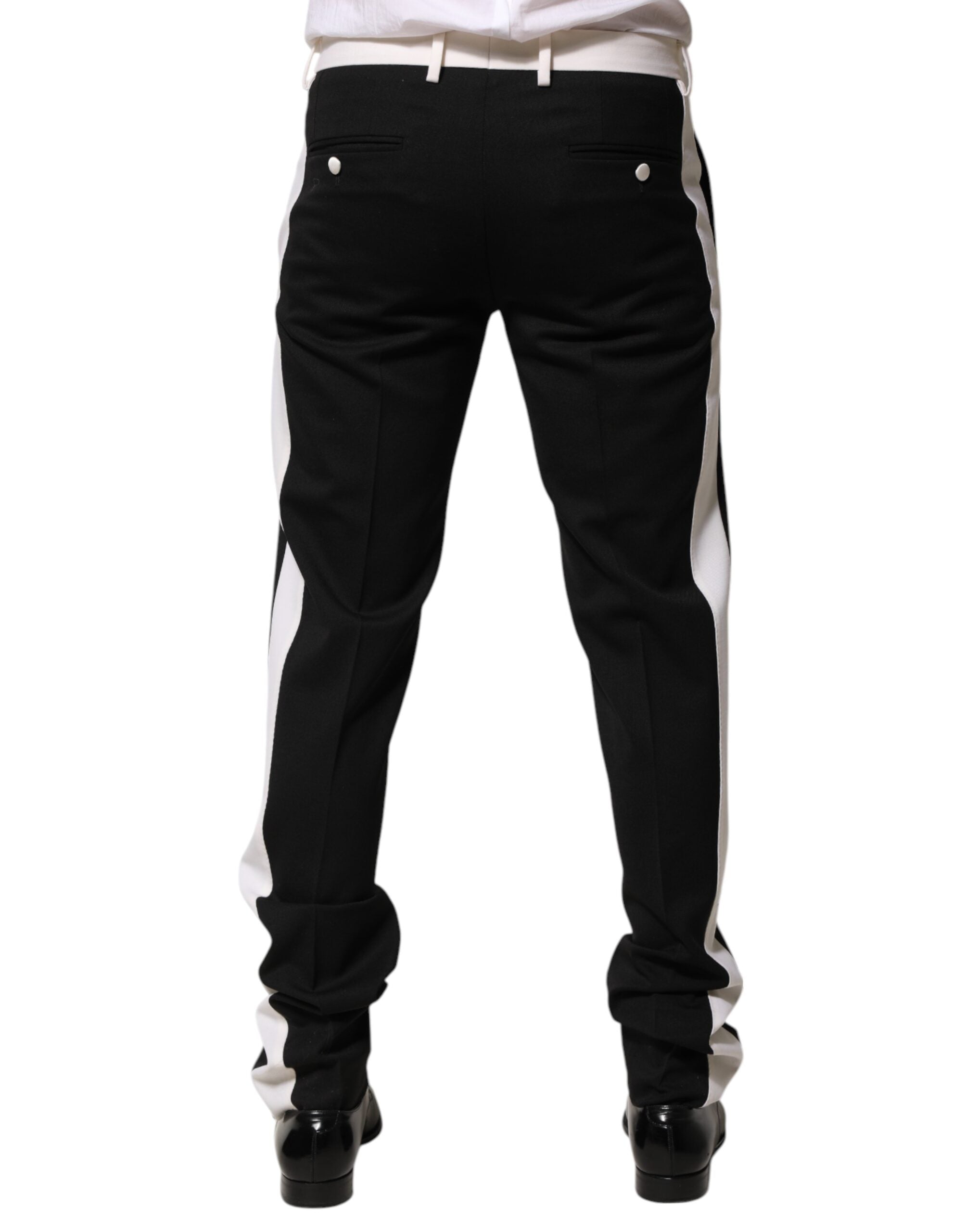 Dolce & Gabbana Black White Stripe Wool Men Trouser Pants