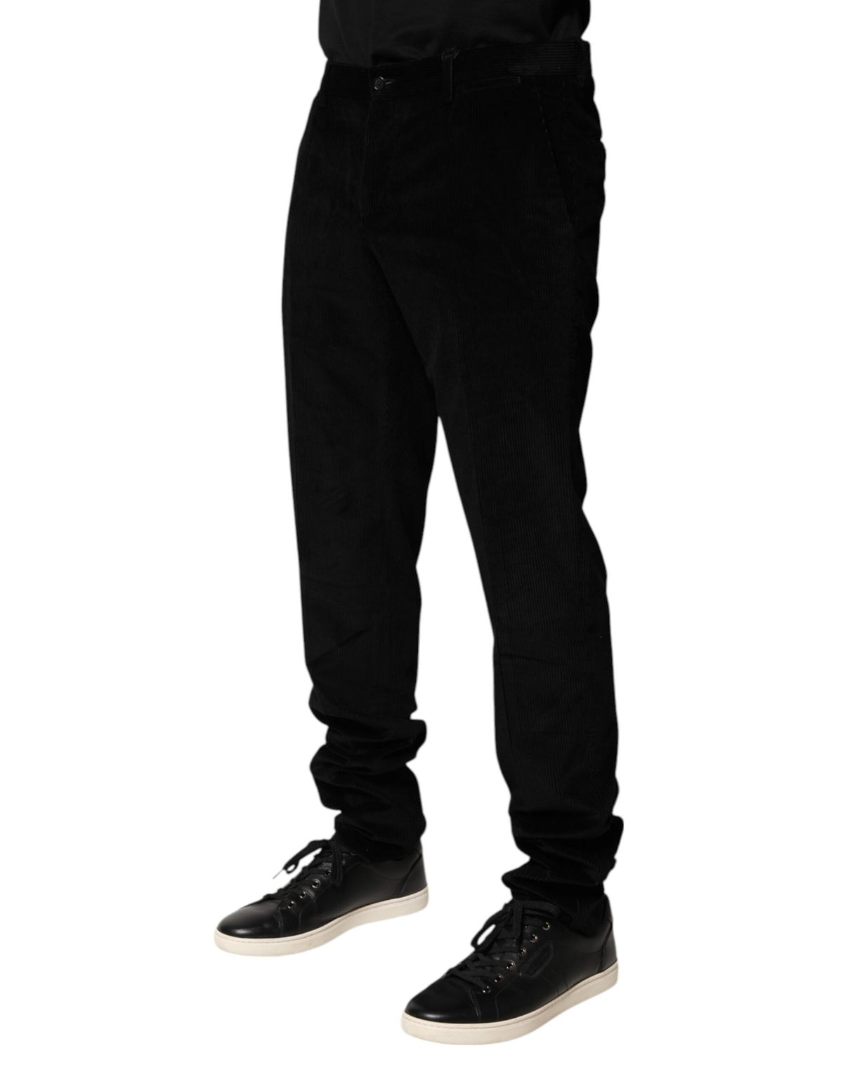 New Dolce & Gabbana Black Cotton Men Dress Formal Trouser Pants