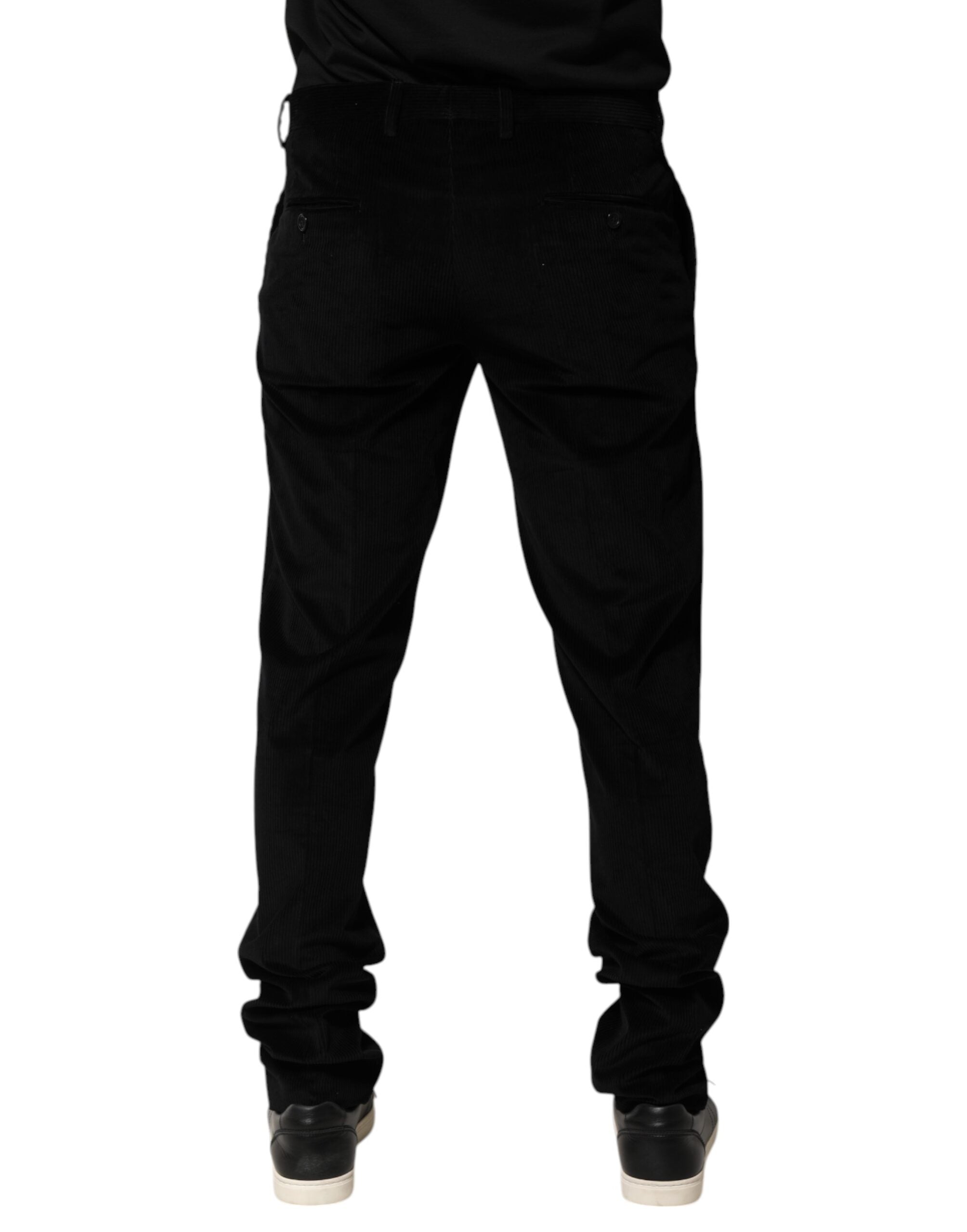 New Dolce & Gabbana Black Cotton Men Dress Formal Trouser Pants