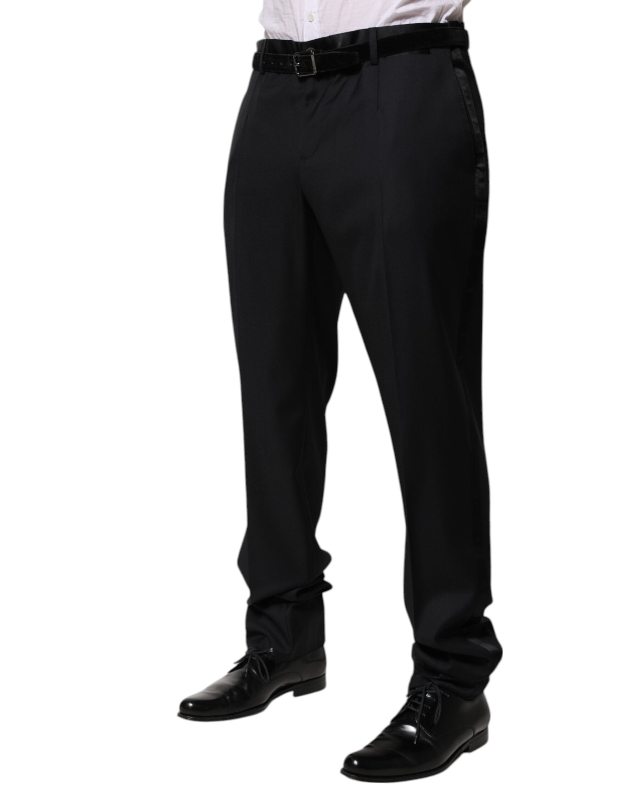 New Dolce & Gabbana Black Wool Men Formal Dress Trouser Pants