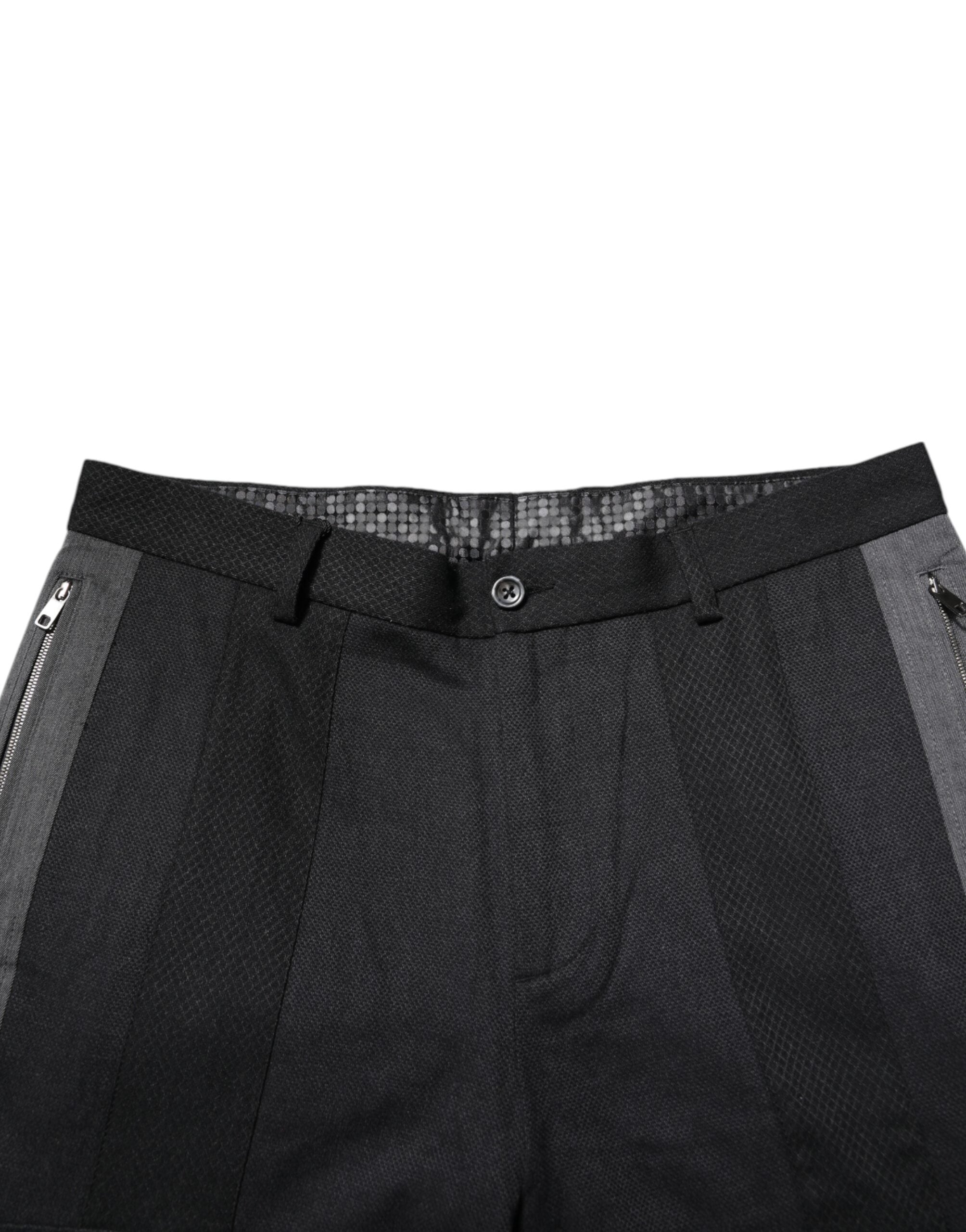 New Dolce & Gabbana Black Gray Cotton Dress Formal Trouser Pants