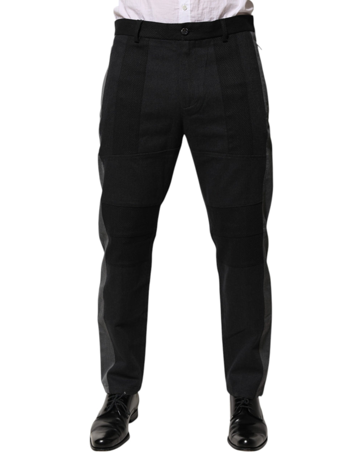 New Dolce & Gabbana Black Gray Cotton Dress Formal Trouser Pants