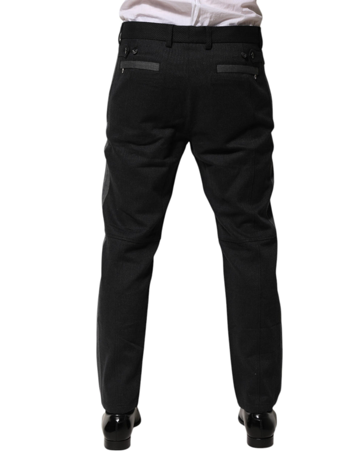 New Dolce & Gabbana Black Gray Cotton Dress Formal Trouser Pants