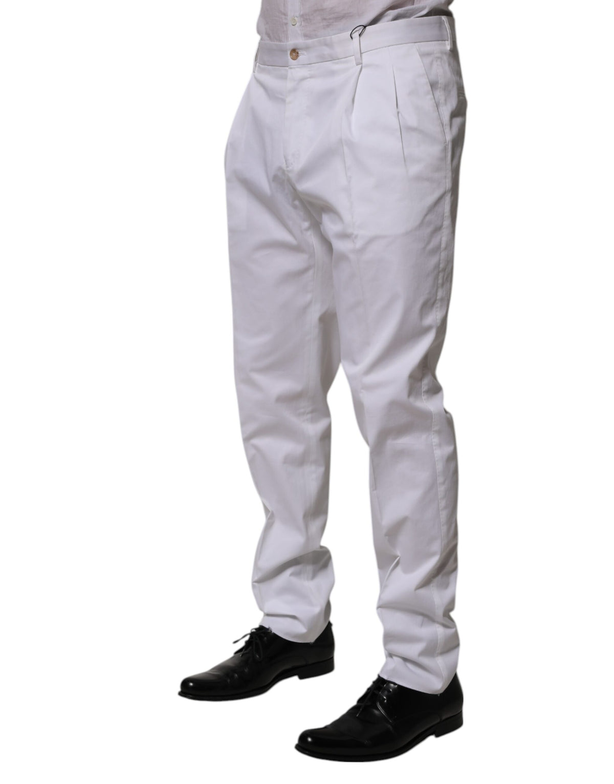New Dolce & Gabbana White Cotton Dress Slim Formal Trouser Pants