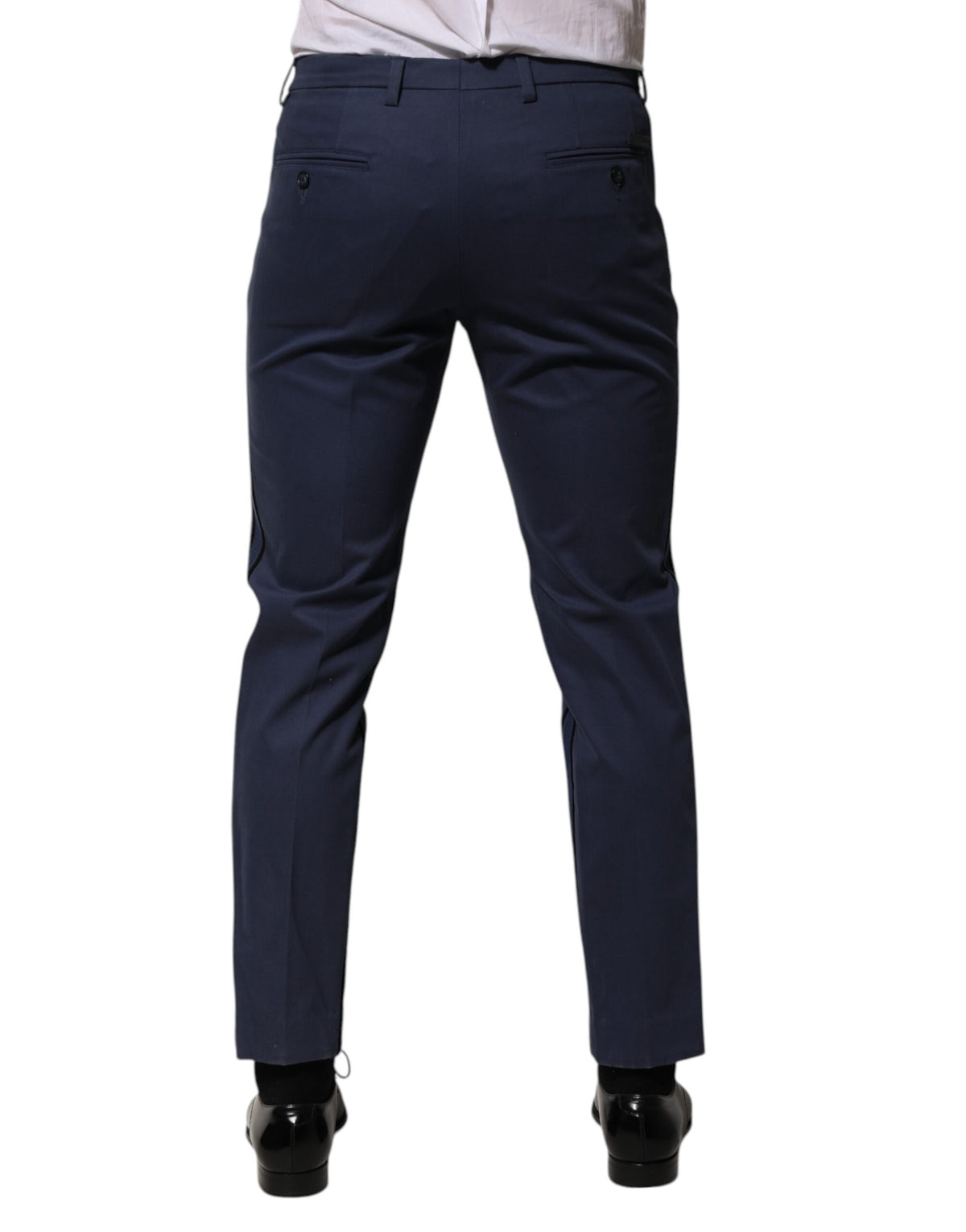 New Dolce & Gabbana Blue Cotton Tapered Men Formal Trousers Pants