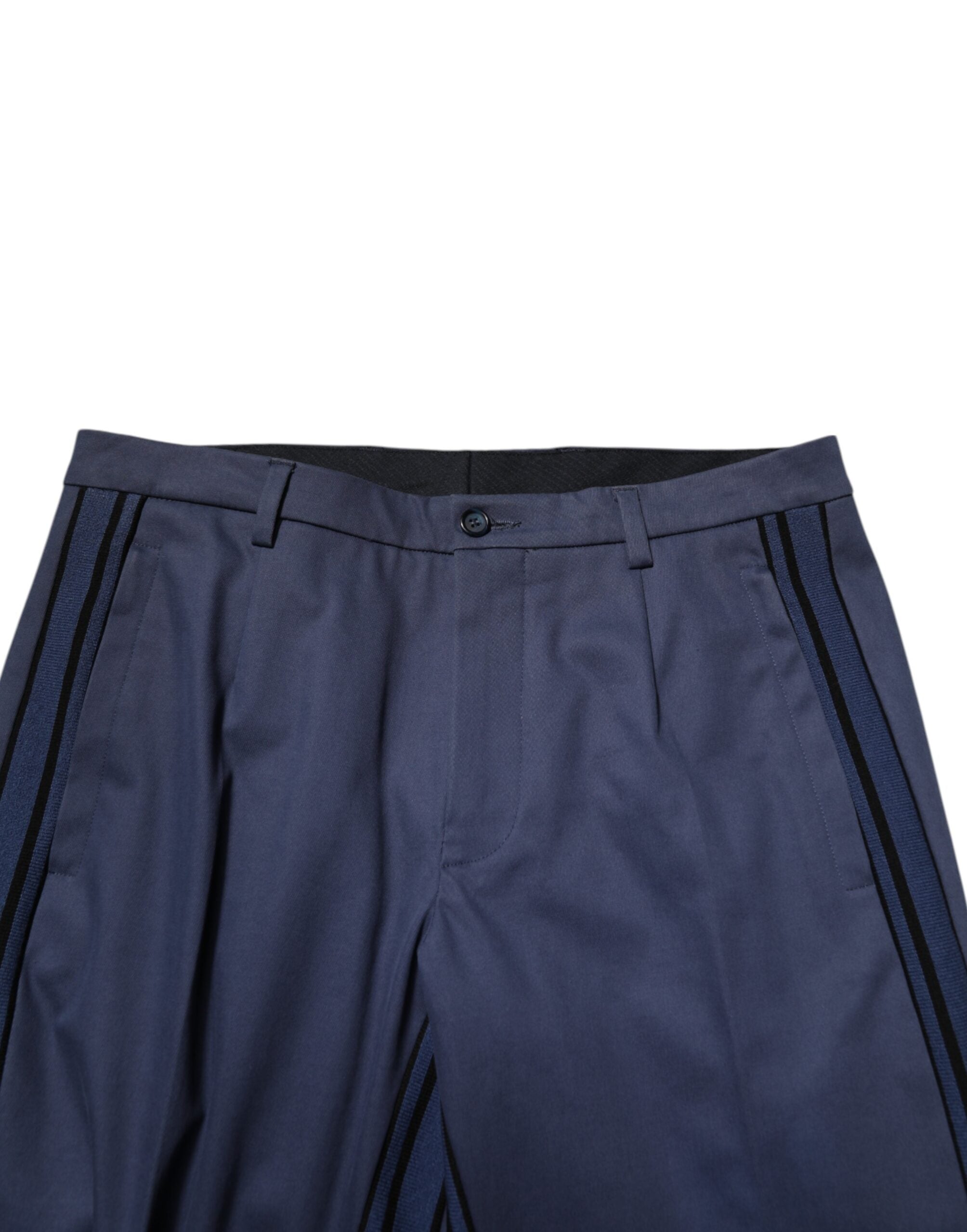 New Dolce & Gabbana Blue Cotton Tapered Men Formal Trousers Pants