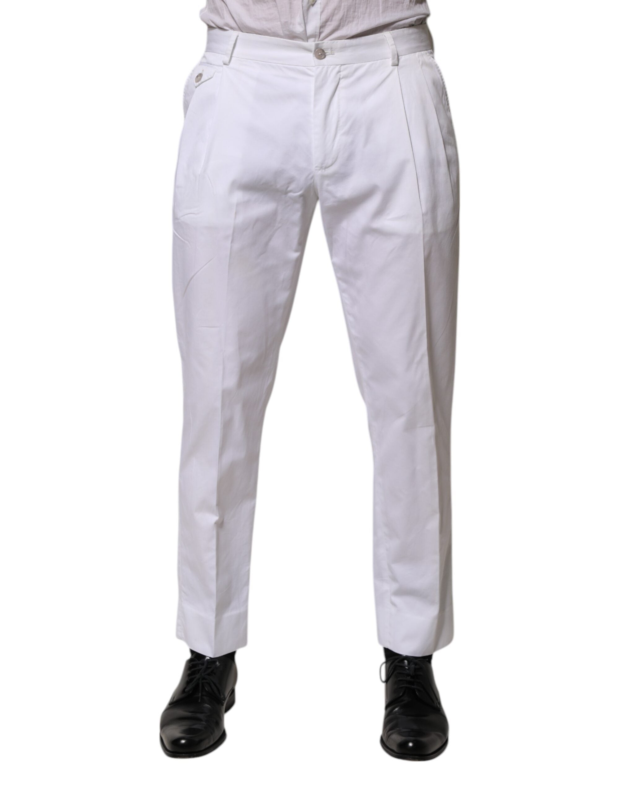 Dolce & Gabbana White Cotton Dress Slim Formal Trouser Pants