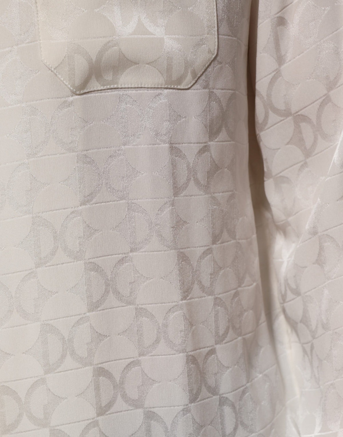 New Dolce & Gabbana White Silk DG Logo Print Long Sleeves Shirt