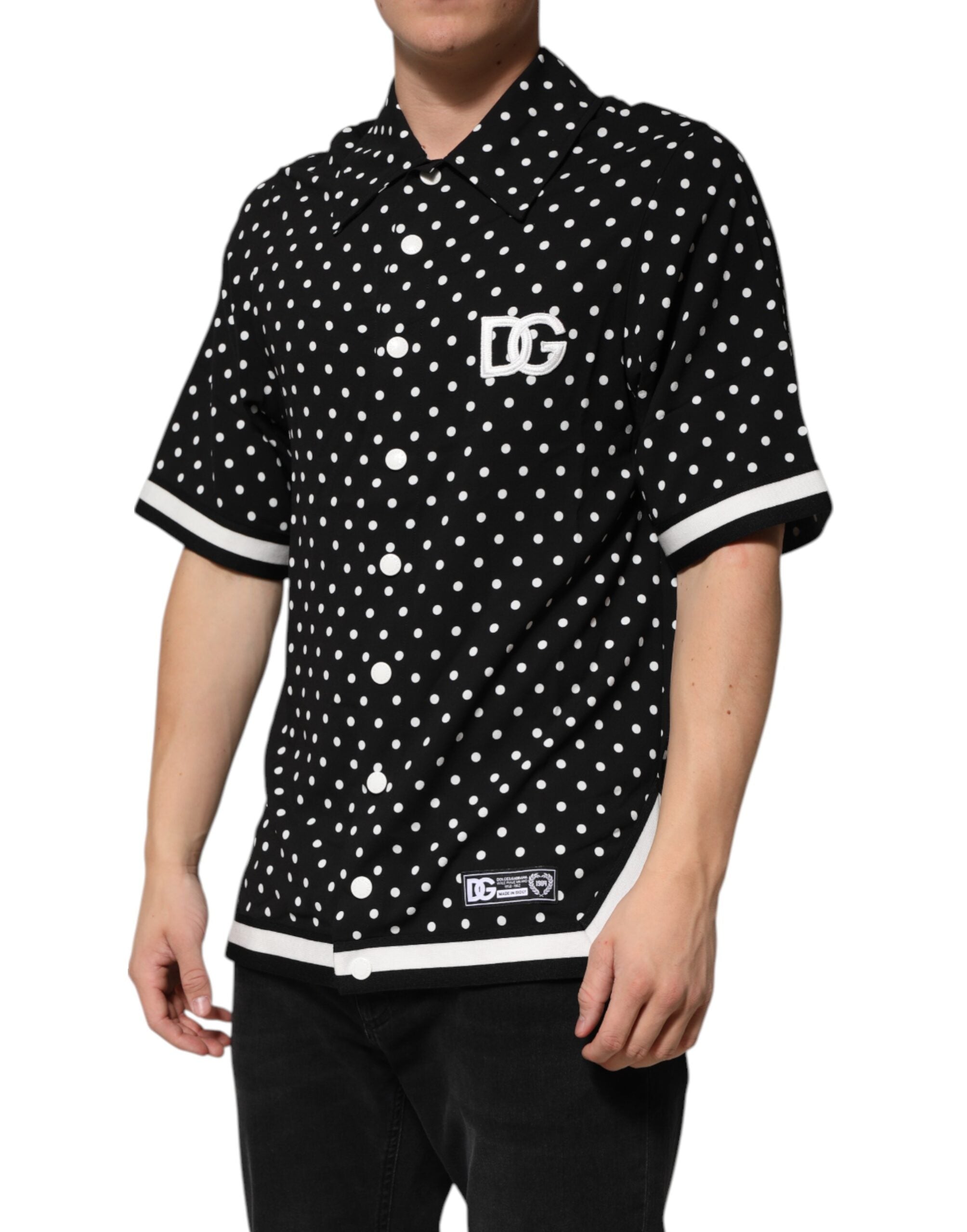 Dolce & Gabbana Black Polka Dot Short Sleeves Collared Polo T-shirt