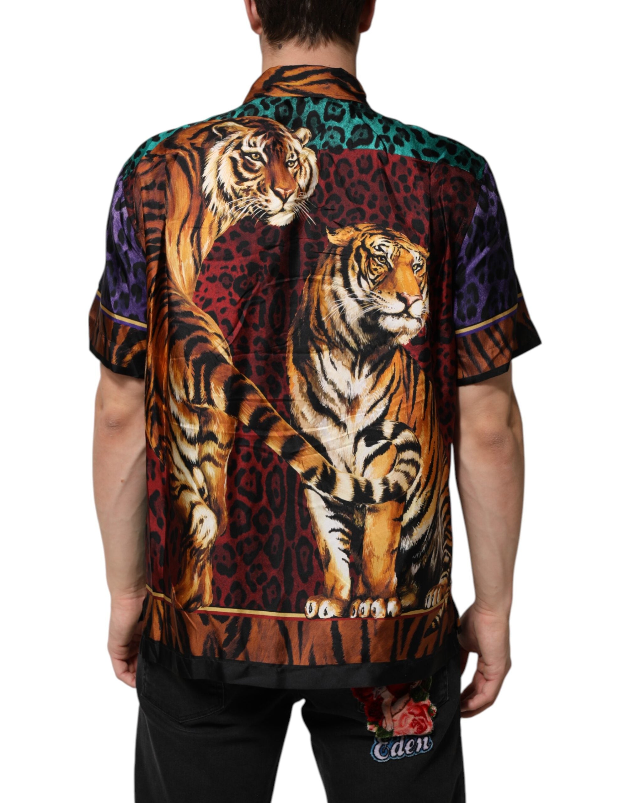New Dolce & Gabbana Silk Tiger Print Hawaiian T-shirt