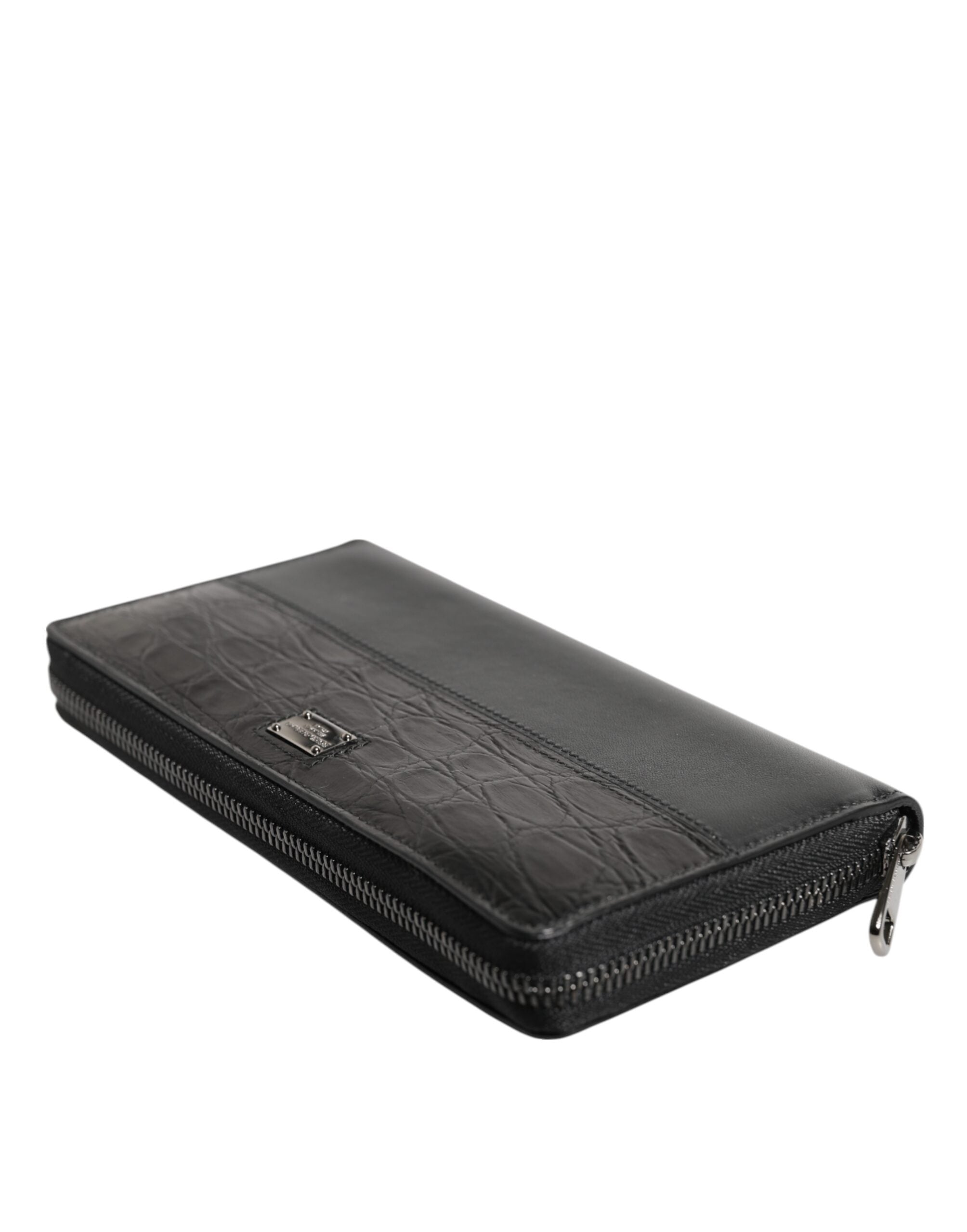 Dolce & Gabbana Black Leather Logo Plaque Zip Around Continental Wallet