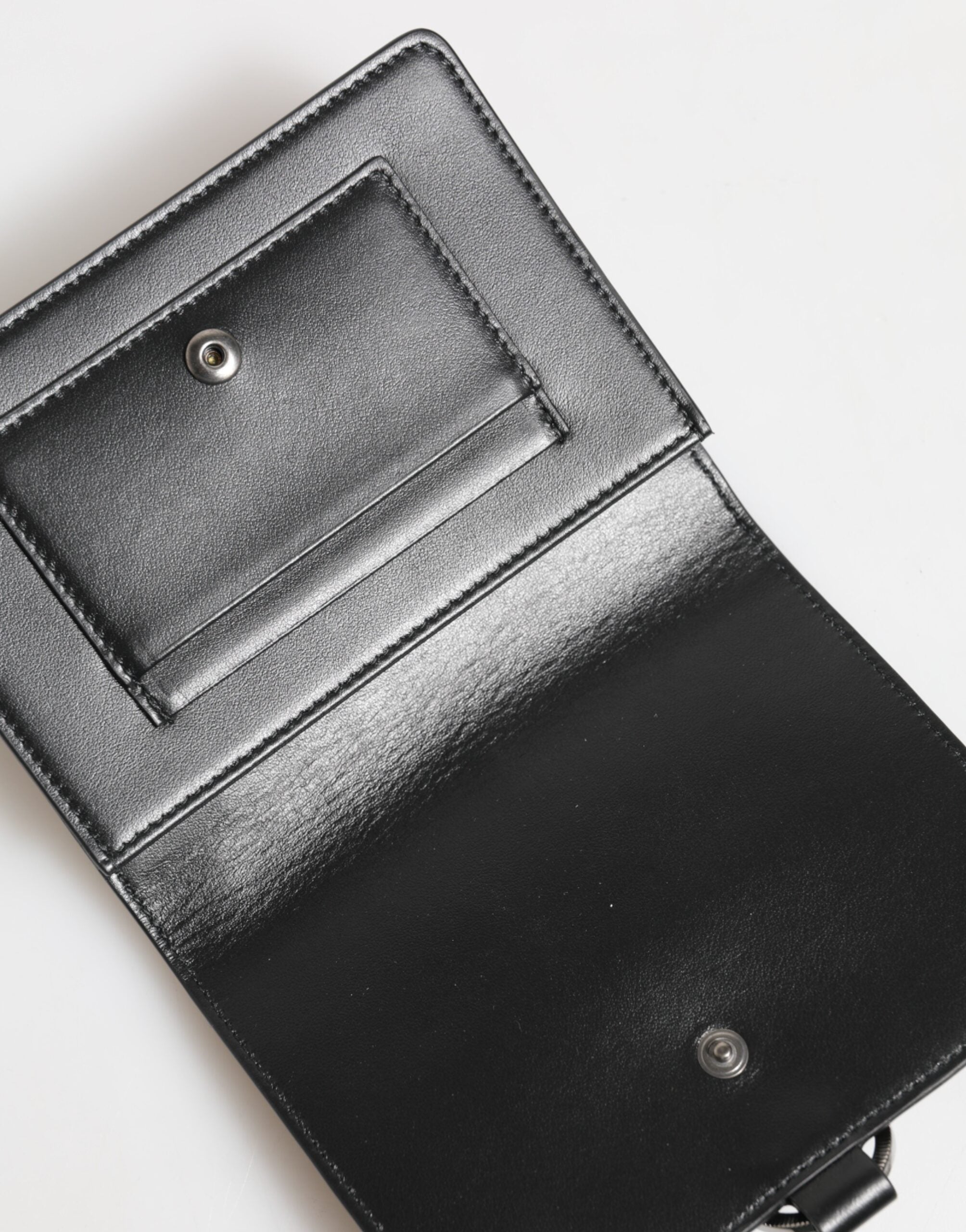 New Dolce & Gabbana Black Leather Crystal Embellished Card Holder Wallet
