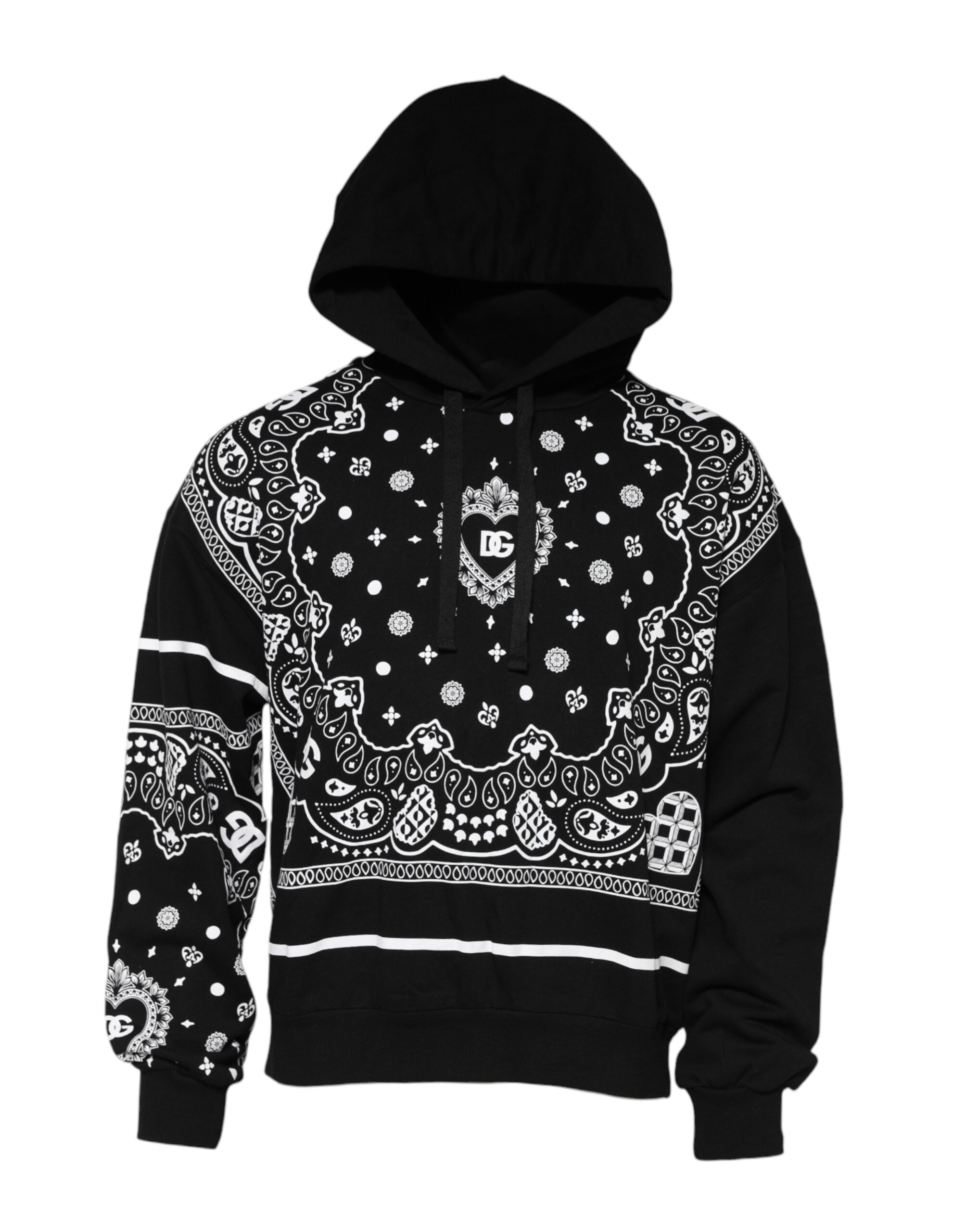 New Dolce & Gabbana Black Bandana Hooded Men Sweatshirt Sweater