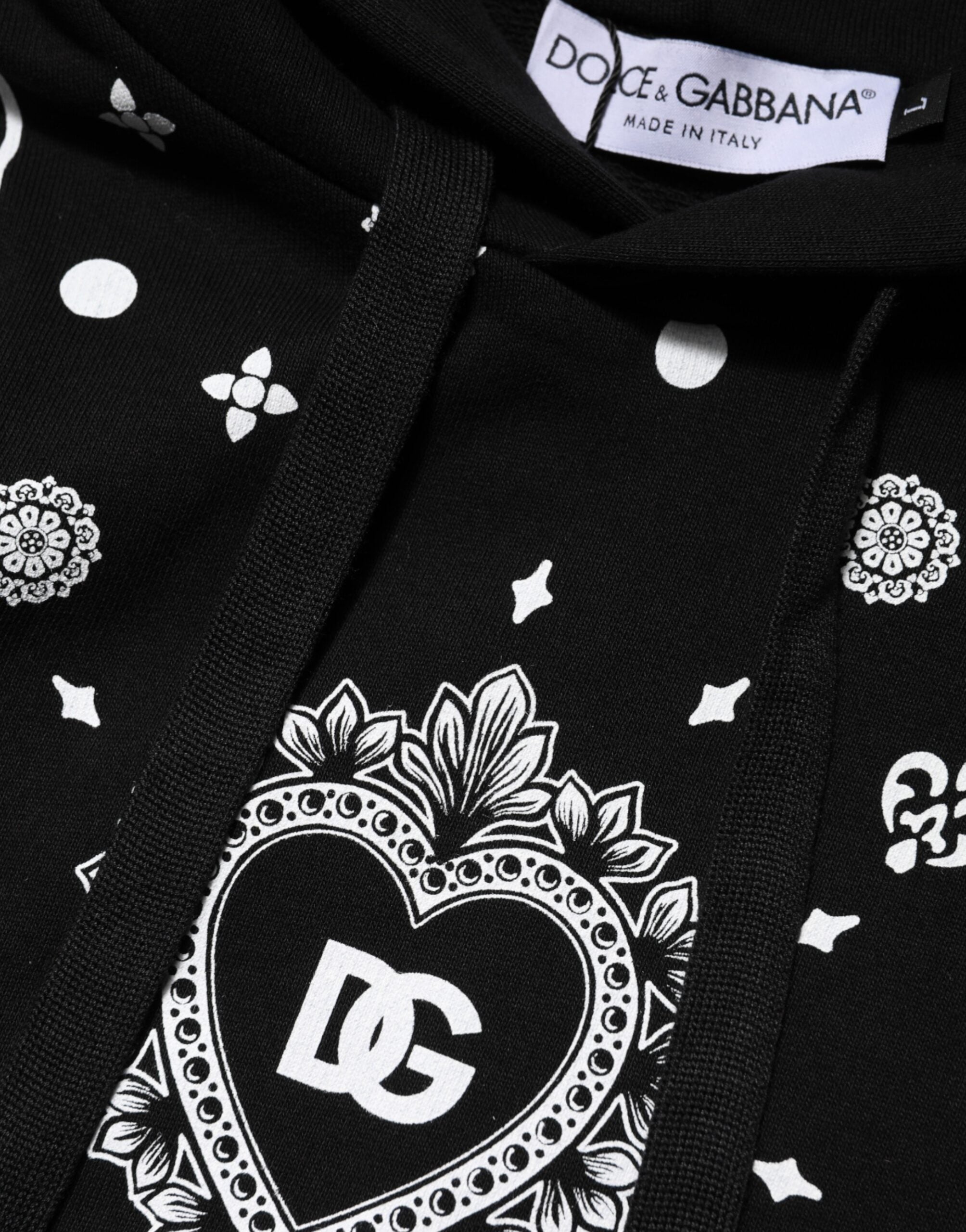 New Dolce & Gabbana Black Bandana Hooded Men Sweatshirt Sweater