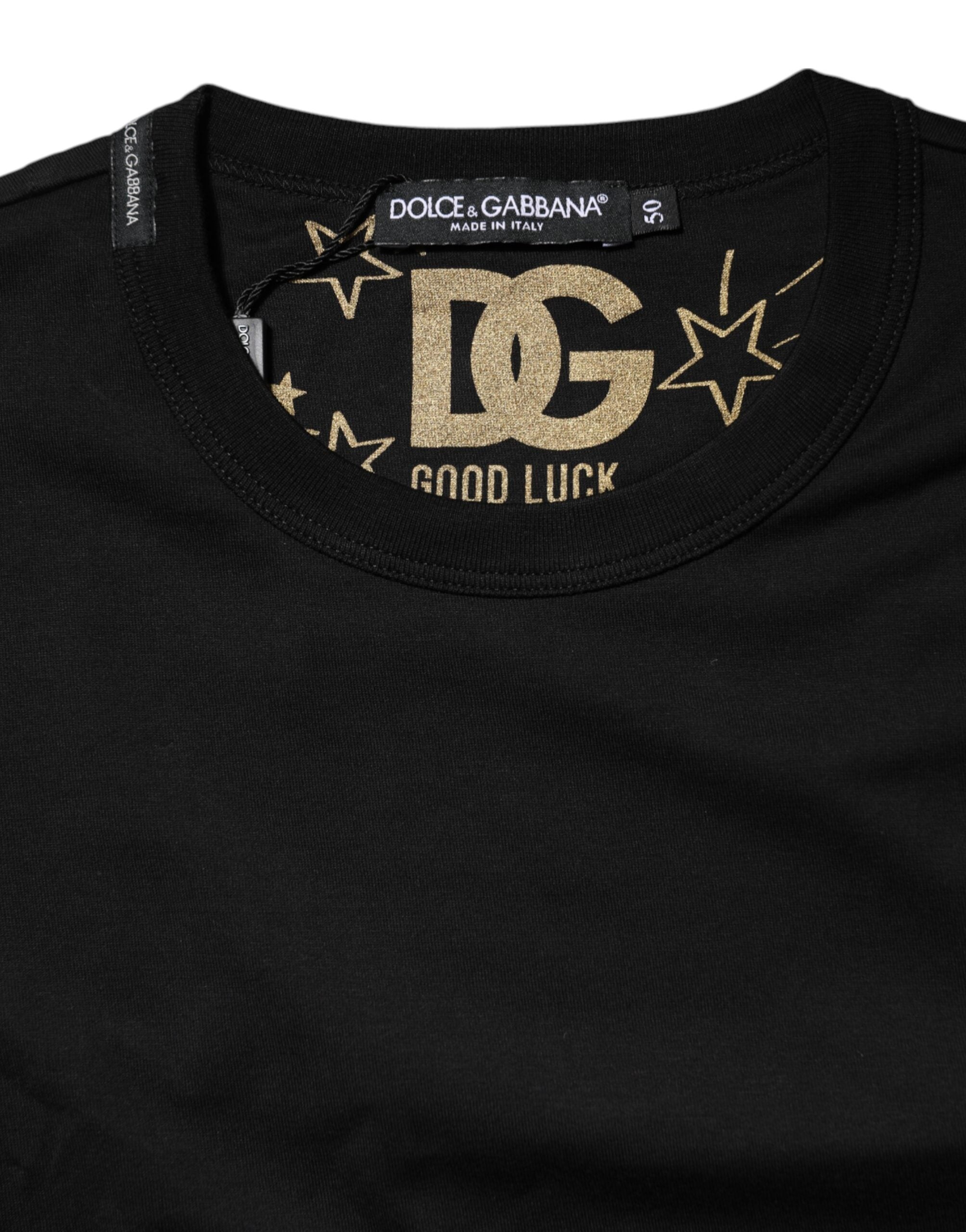 New Dolce & Gabbana Black Cotton Logo Print Crew Neck T-shirt