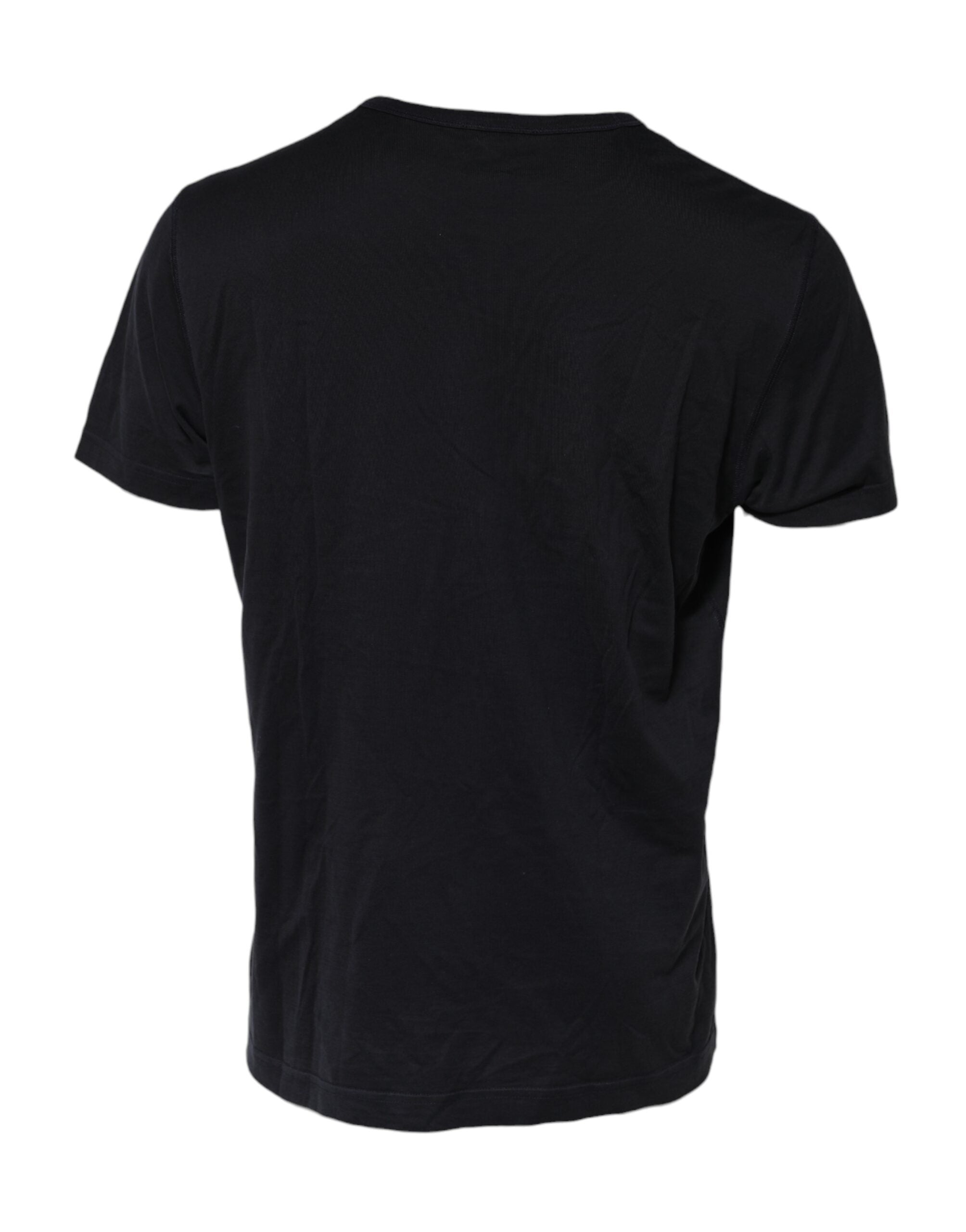 Dolce & Gabbana Dark Blue Logo Plaque Cotton Crewneck T-shirt