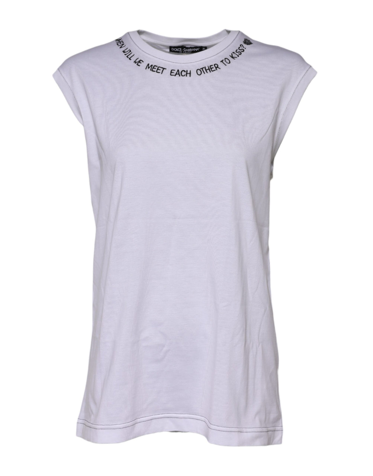 New Dolce & Gabbana White Cotton Sleeveless Printed Tank T-shirt