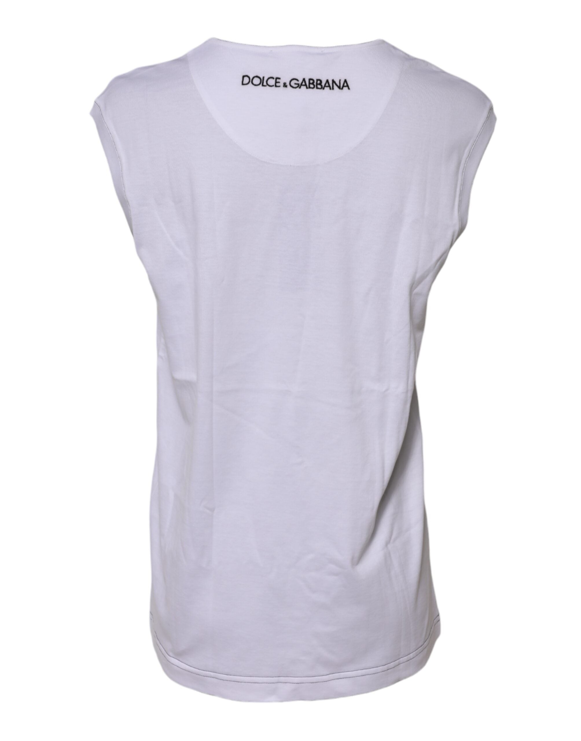 New Dolce & Gabbana White Cotton Sleeveless Printed Tank T-shirt