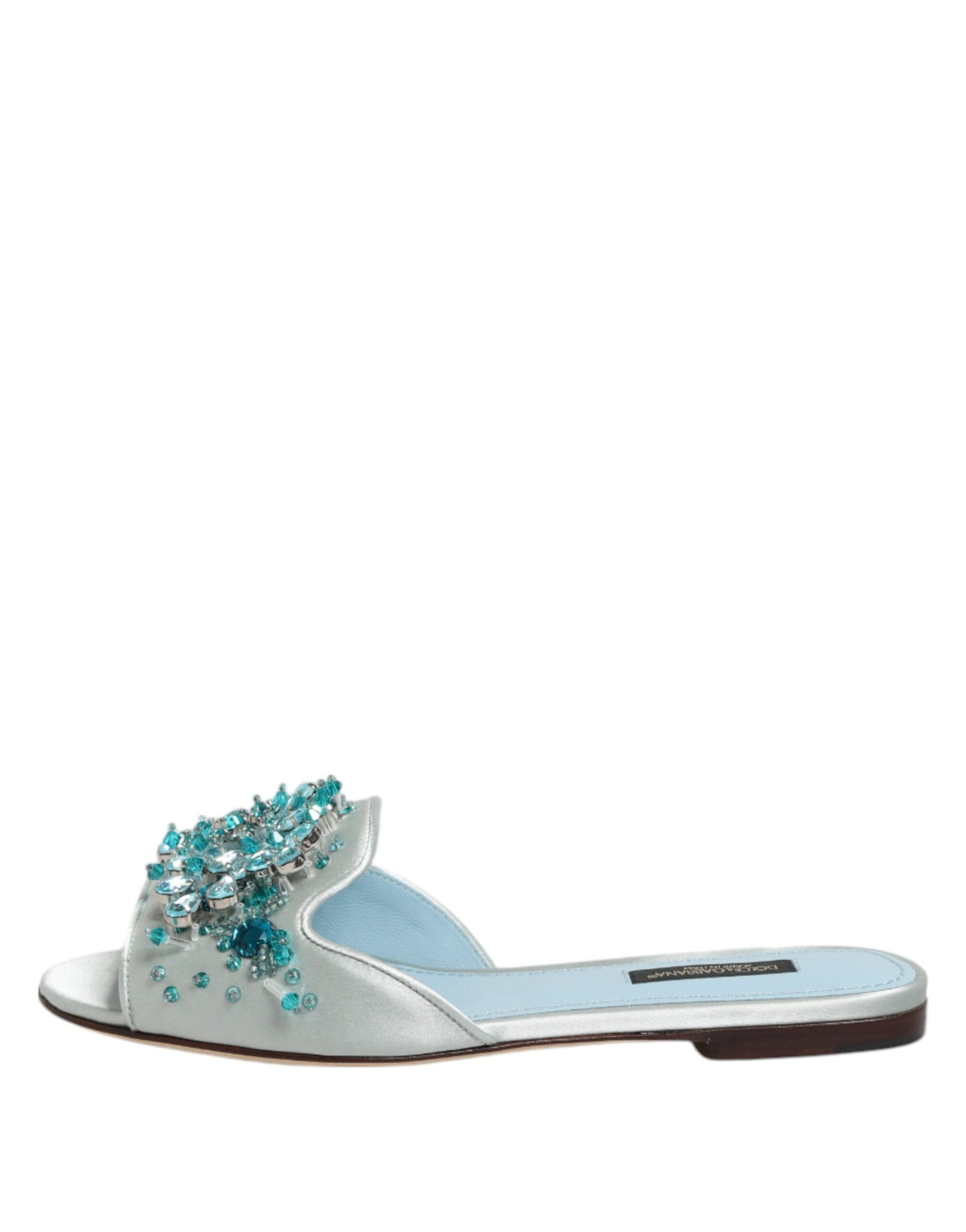 New Dolce & Gabbana Silver Blue Leather Bead Embellish Slide Shoes