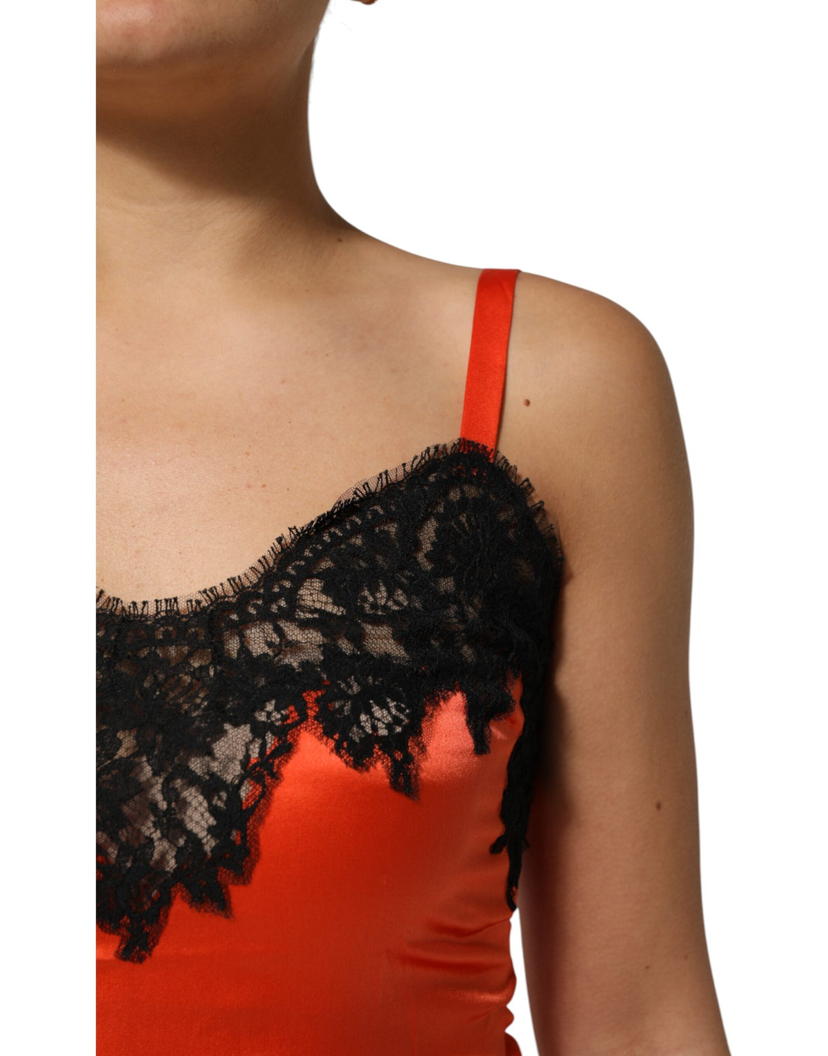 New Dolce & Gabbana Red Black Lace Trim Silk Sleeveless Tank Top