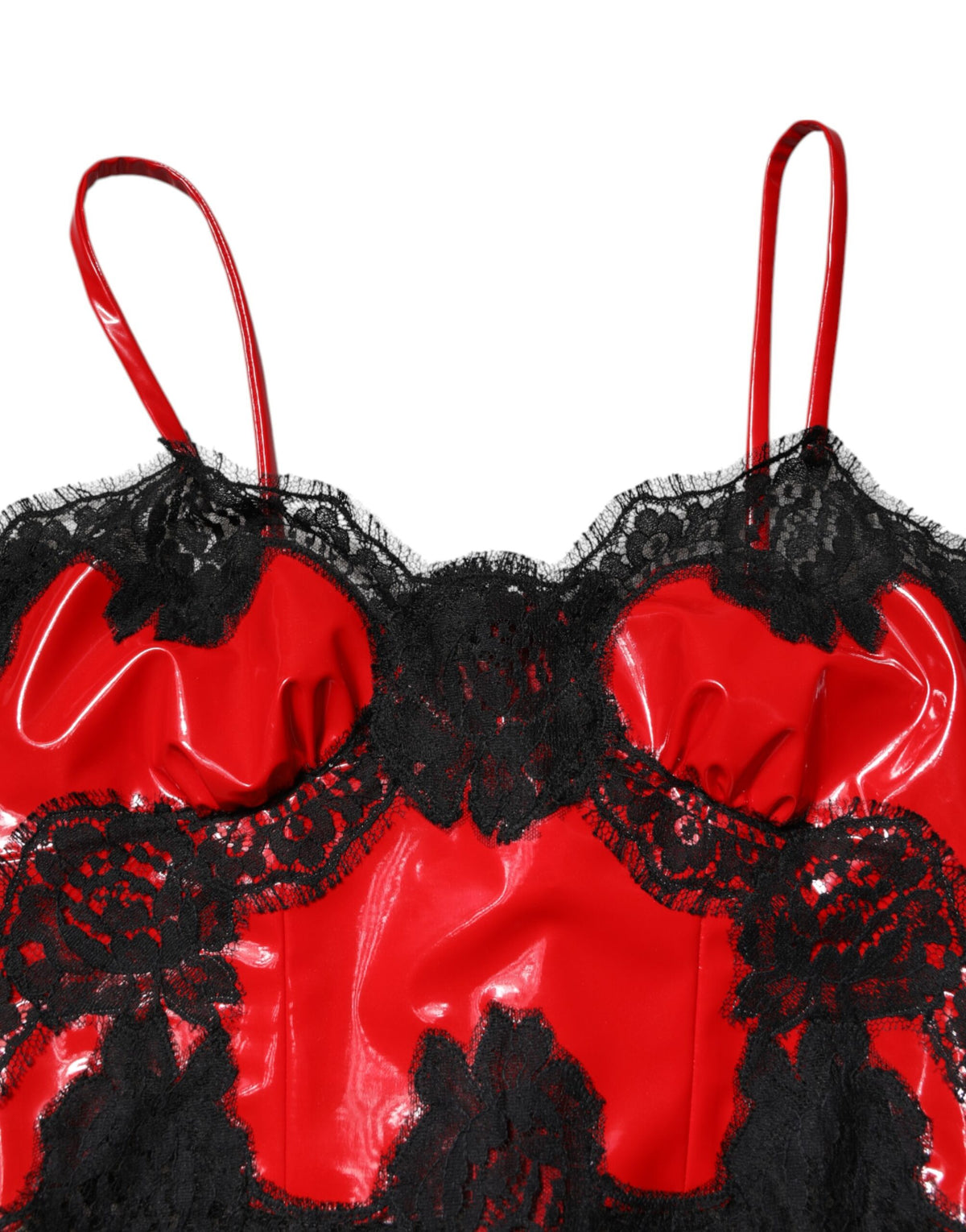 New Dolce & Gabbana Red Black Lace Trim Sleeveless Tank Top