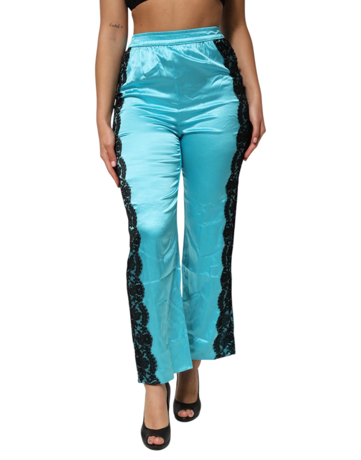 Dolce & Gabbana Blue Silk Garterized Straight Women Pajama Pants