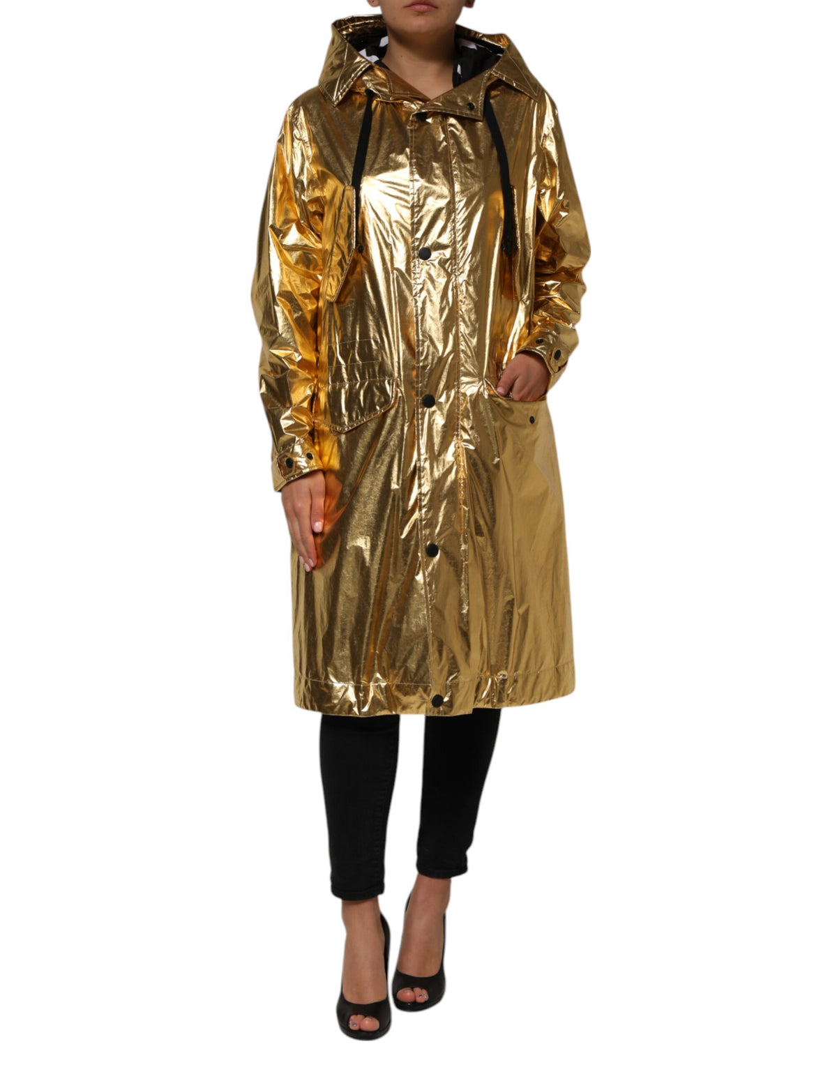 New Dolce & Gabbana Gold Hooded Long Sleeves Trench Coat Jacket