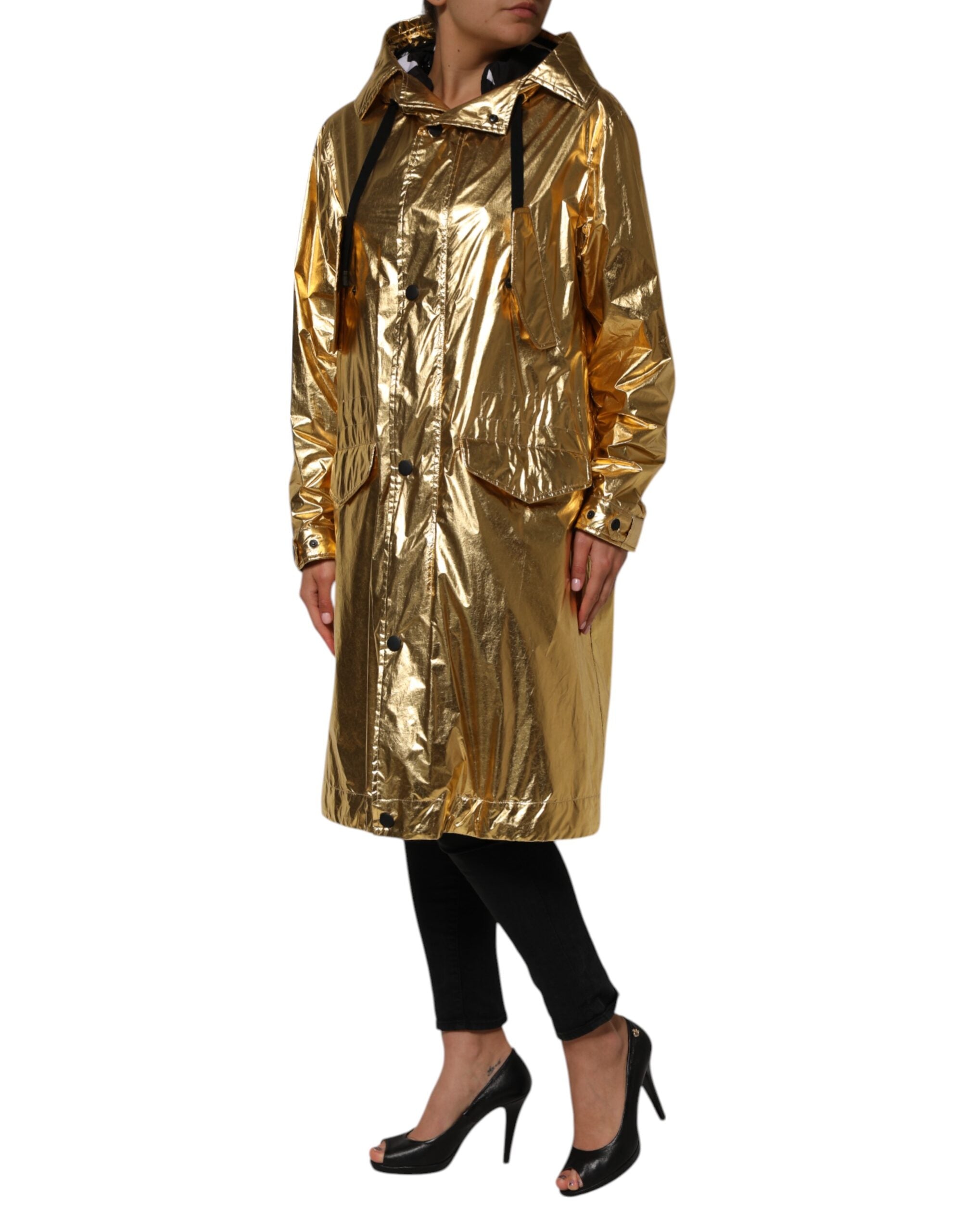 New Dolce & Gabbana Gold Hooded Long Sleeves Trench Coat Jacket