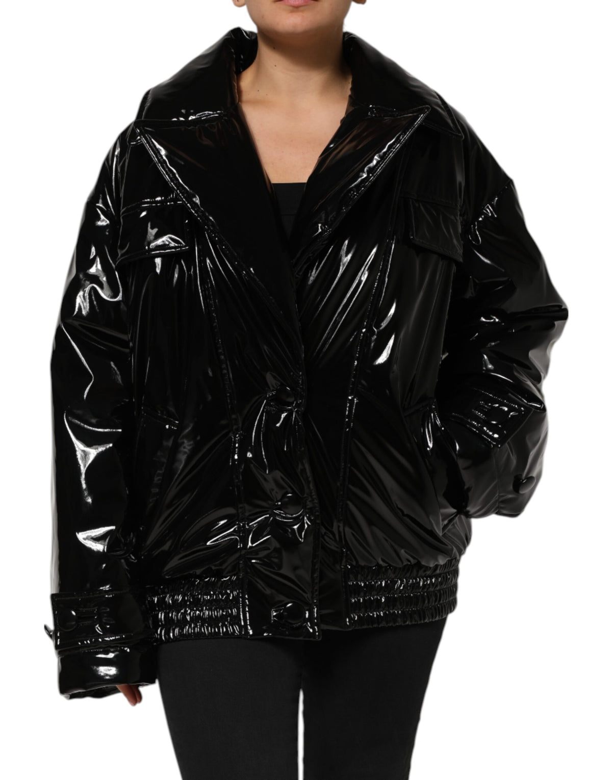 New Dolce & Gabbana Polyester Black Quilted Puffer Coat Jacket