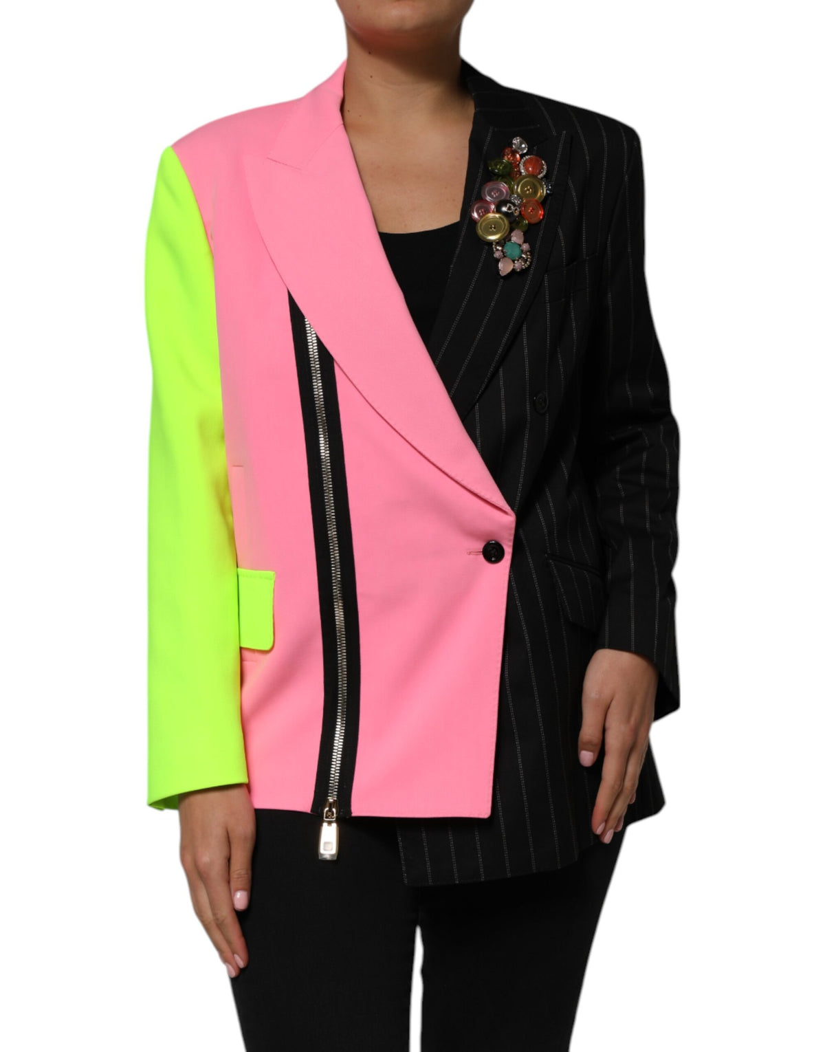 New Dolce & Gabbana Multicolor Patchwork Embellished Coat Jacket