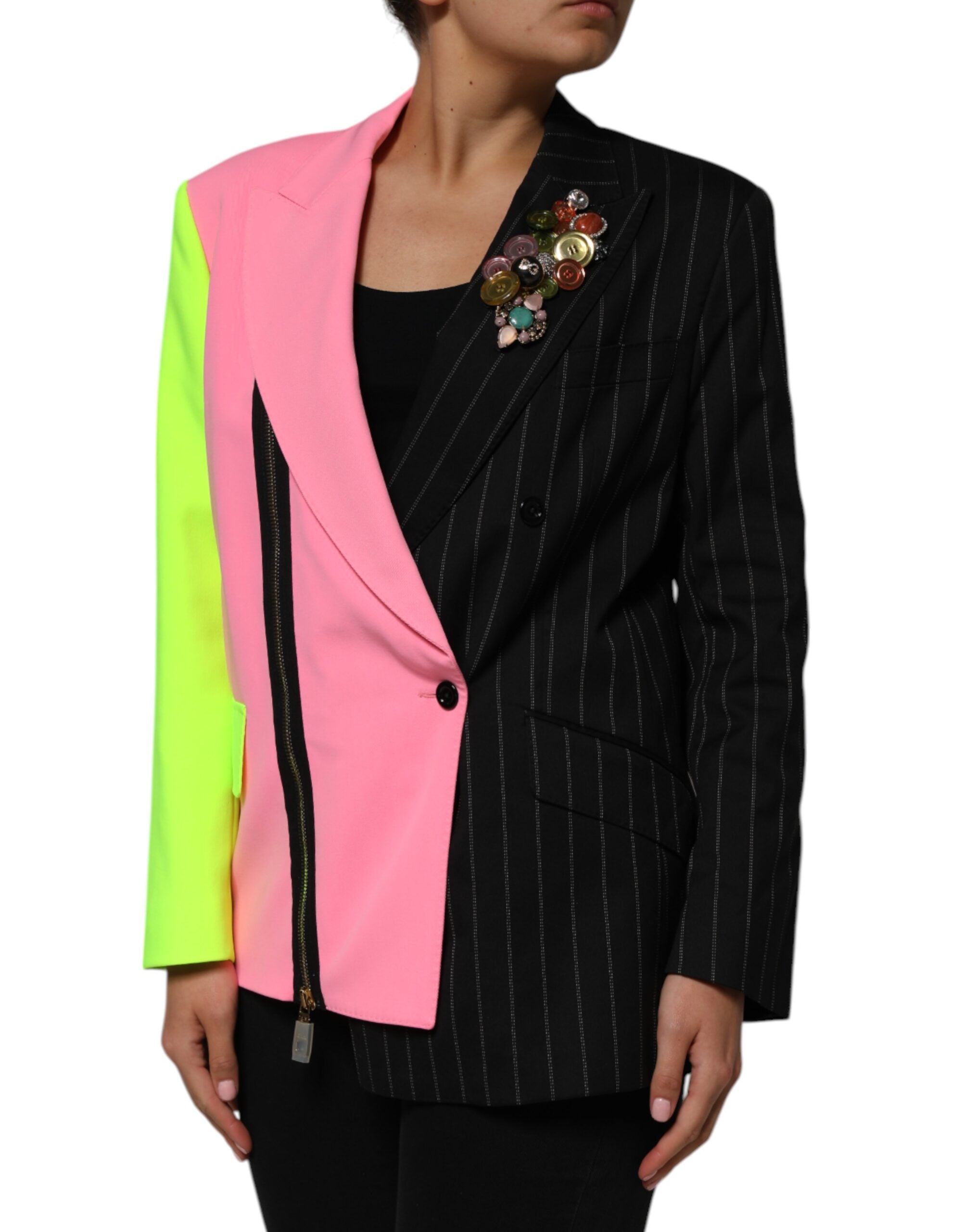 New Dolce & Gabbana Multicolor Patchwork Embellished Coat Jacket