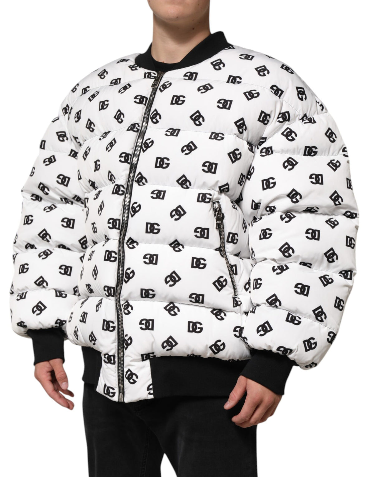 Dolce & Gabbana White DG Monogram Full Zip Quilted Jacket