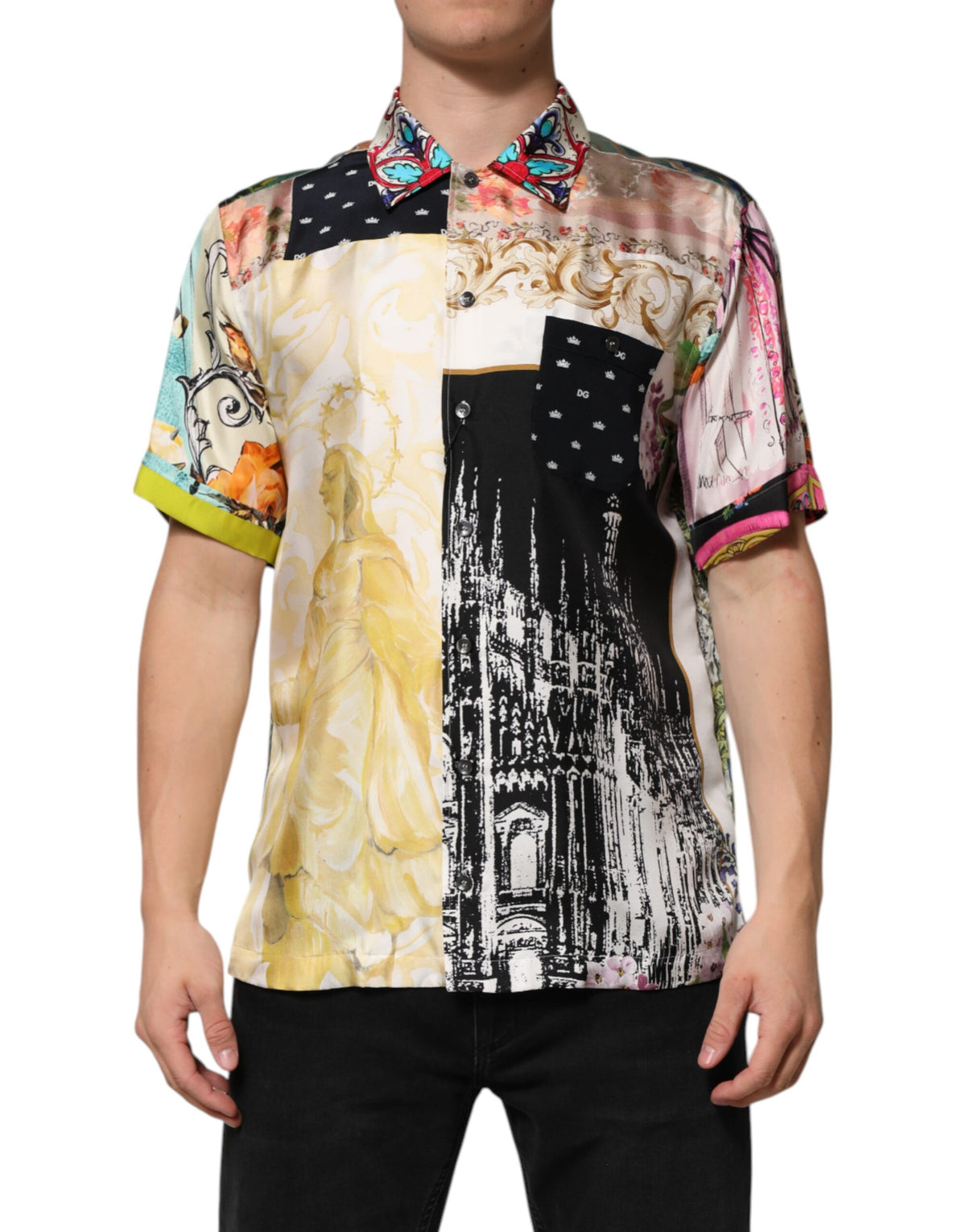 New Dolce & Gabbana Multicolor Printed Button Down Casual Shirt
