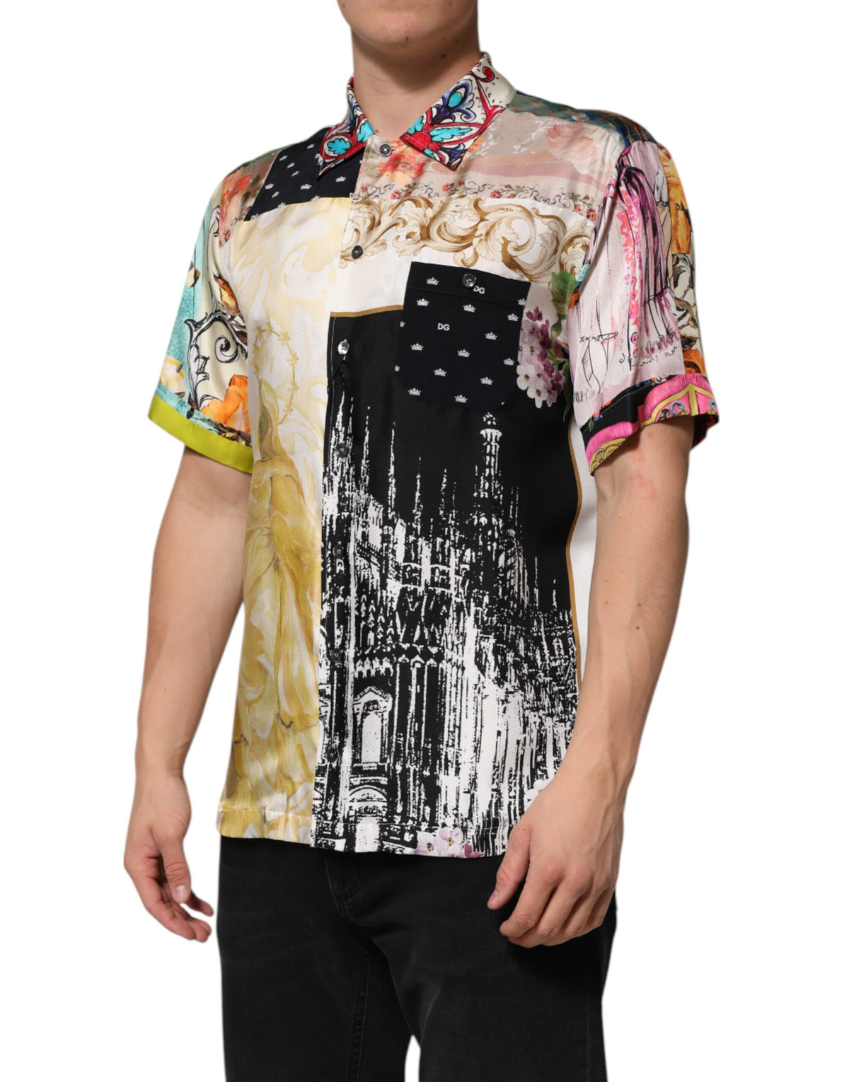 New Dolce & Gabbana Multicolor Printed Button Down Casual Shirt
