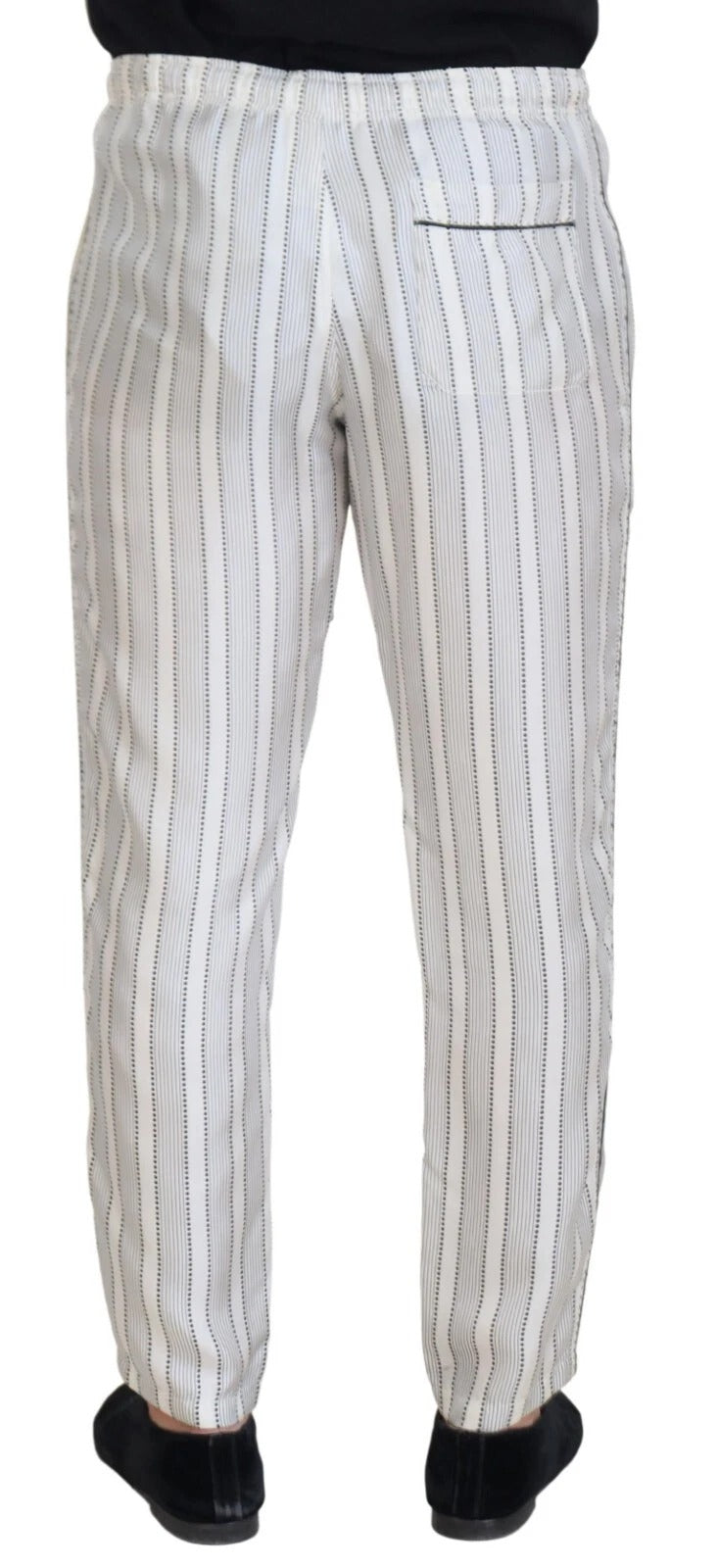 New Dolce & Gabbana White Stripes Silk Lounge Trouser Pants