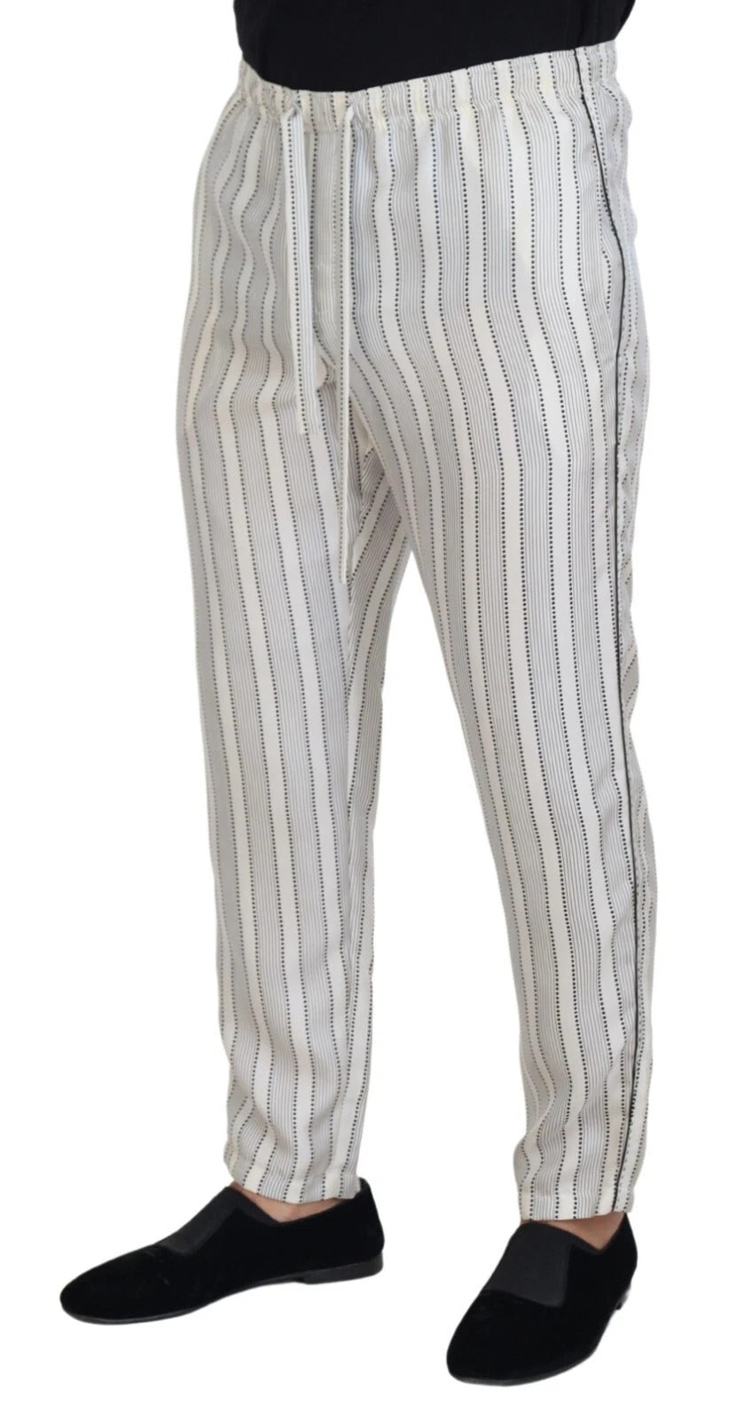 New Dolce & Gabbana White Stripes Silk Lounge Trouser Pants
