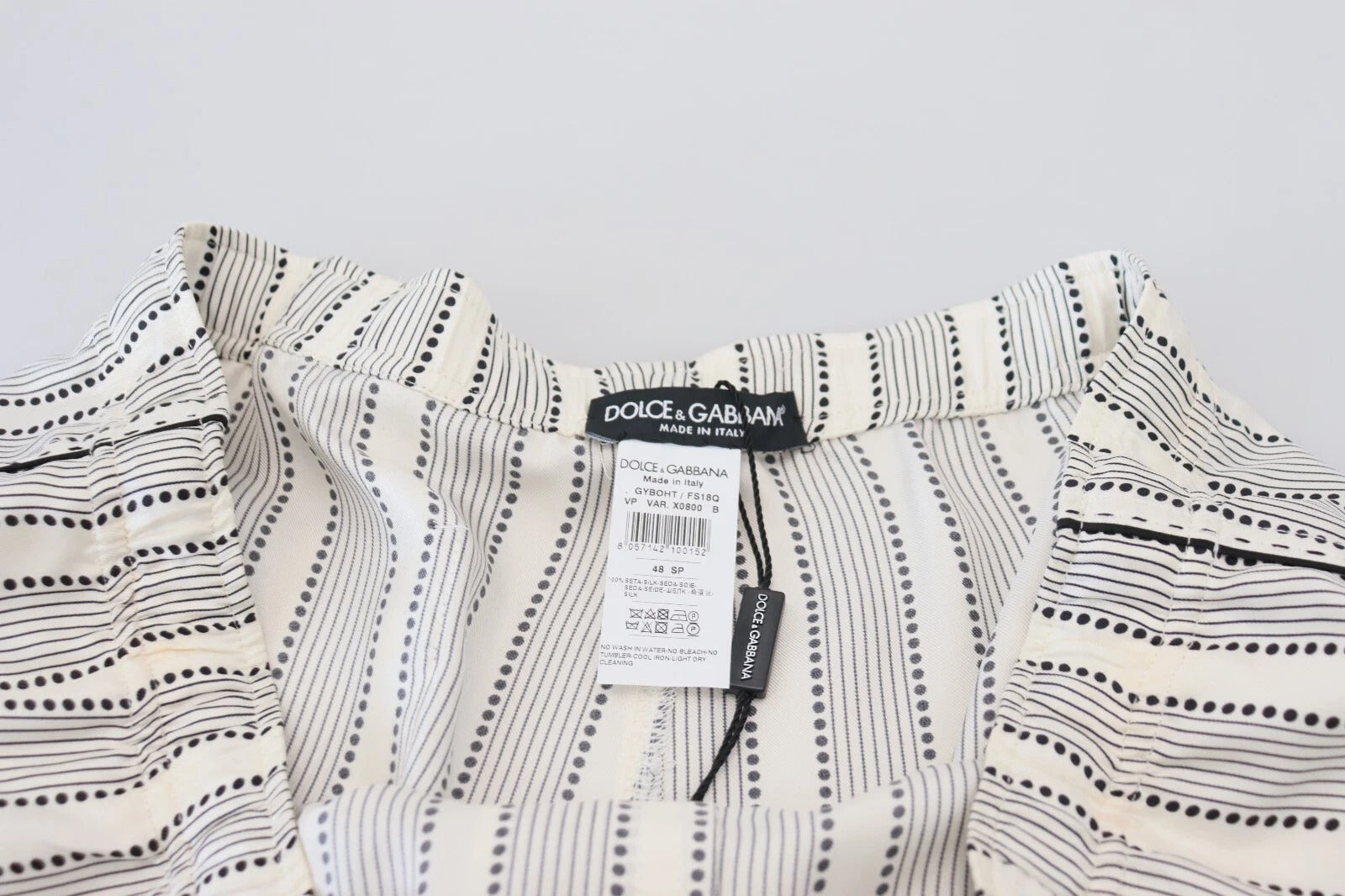 New Dolce & Gabbana White Stripes Silk Lounge Trouser Pants