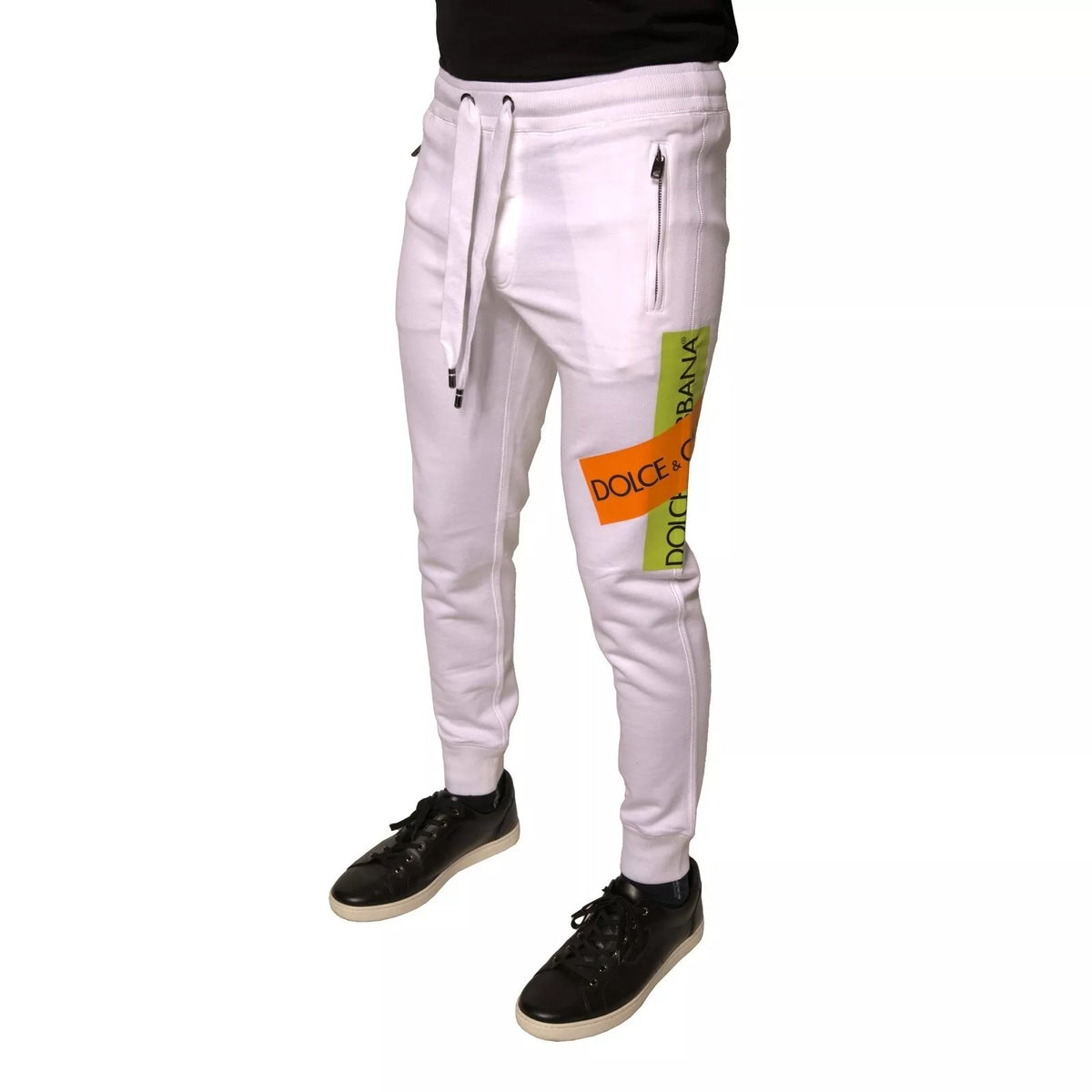 New Dolce & Gabbana White Logo Tape Jogger Cotton Sweatpant Pants