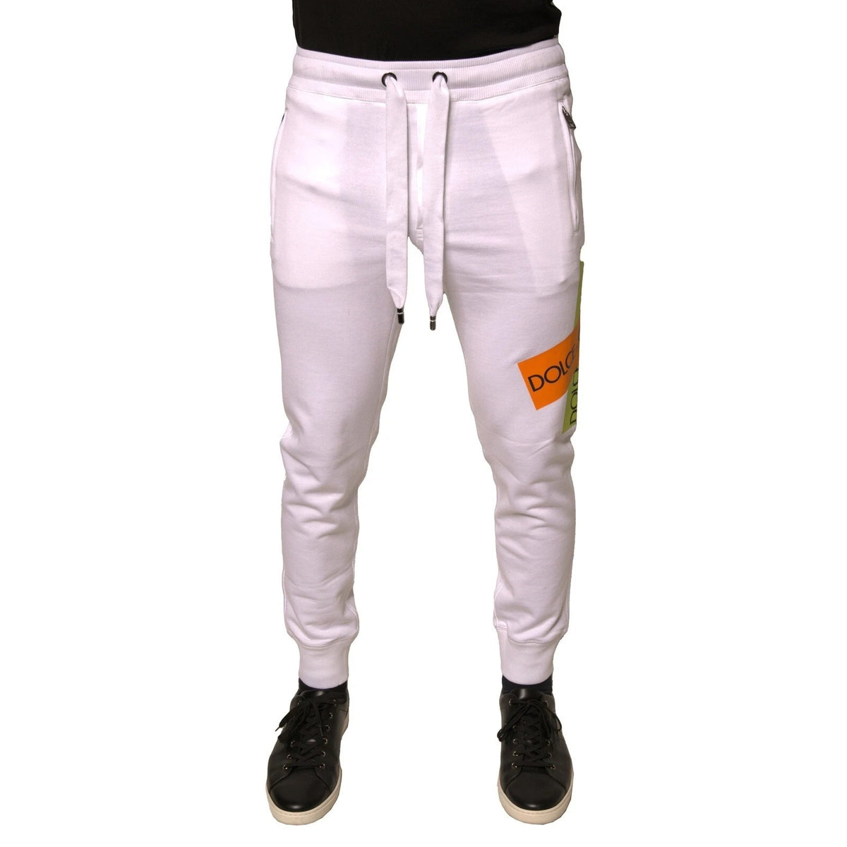 New Dolce & Gabbana White Logo Tape Jogger Cotton Sweatpant Pants