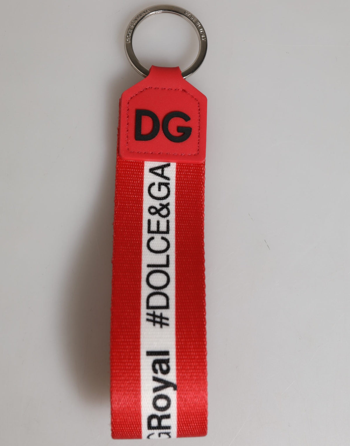 Dolce & Gabbana Red Logo Silver Brass Holder Keychain Keyring