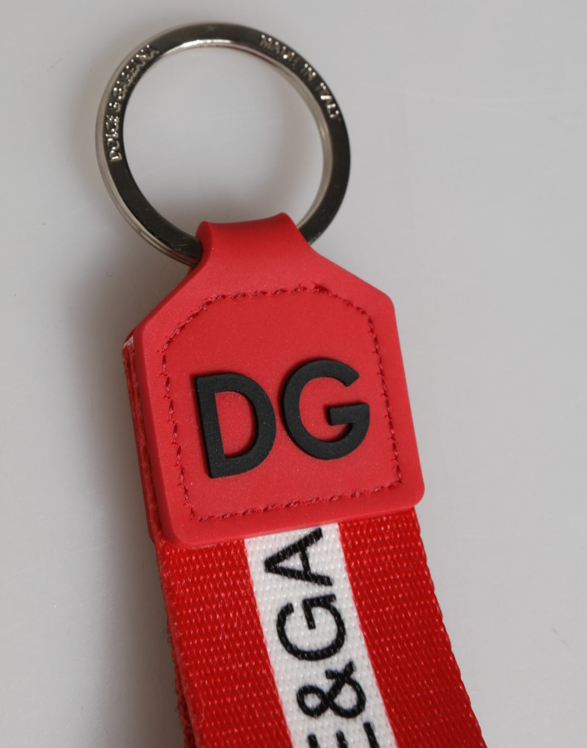 Dolce & Gabbana Red Logo Silver Brass Holder Keychain Keyring