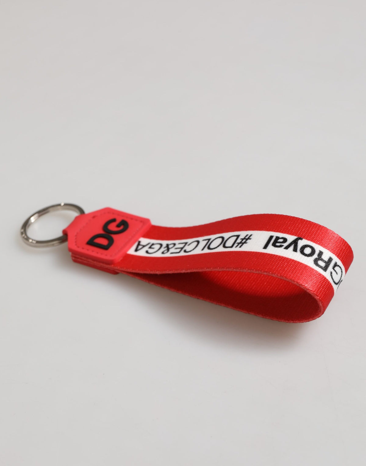 Dolce & Gabbana Red Logo Silver Brass Holder Keychain Keyring