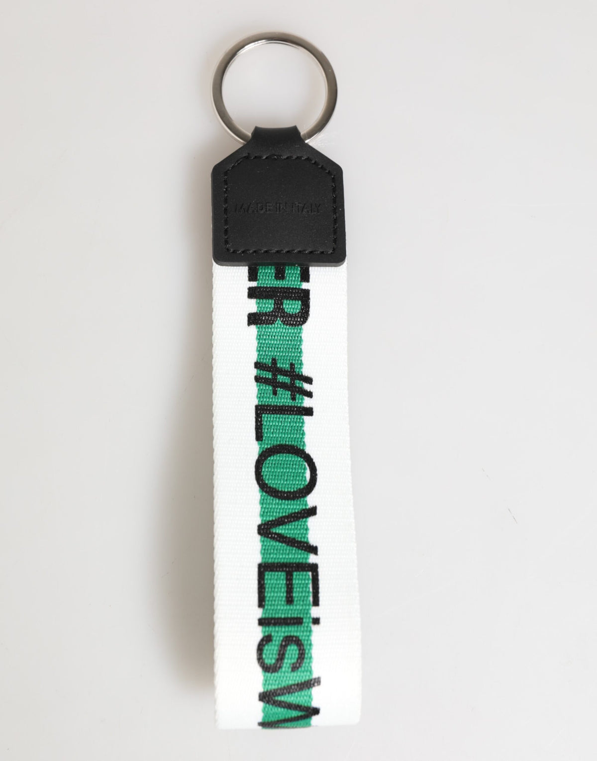 Dolce & Gabbana Green Logo Polyester Silver Brass Holder Keychain Keyring