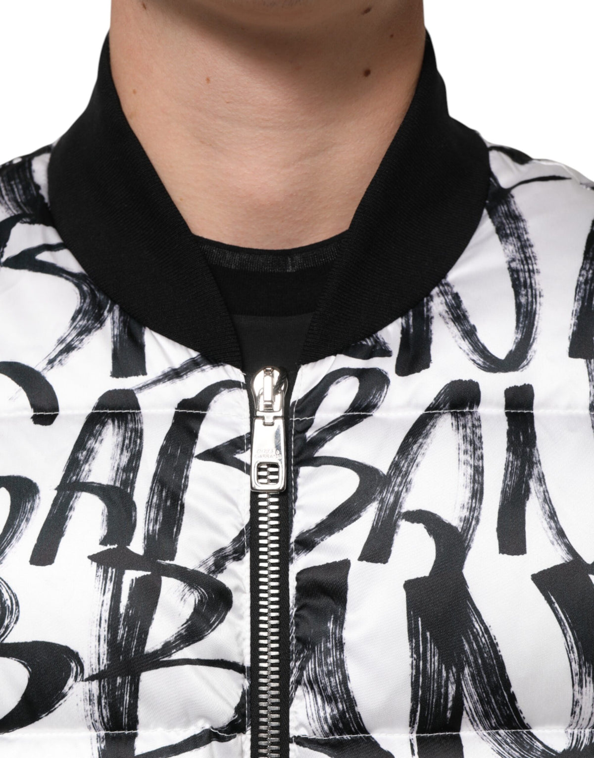 New Dolce & Gabbana White Black Graffiti Logo Puffer Bomber Jacket