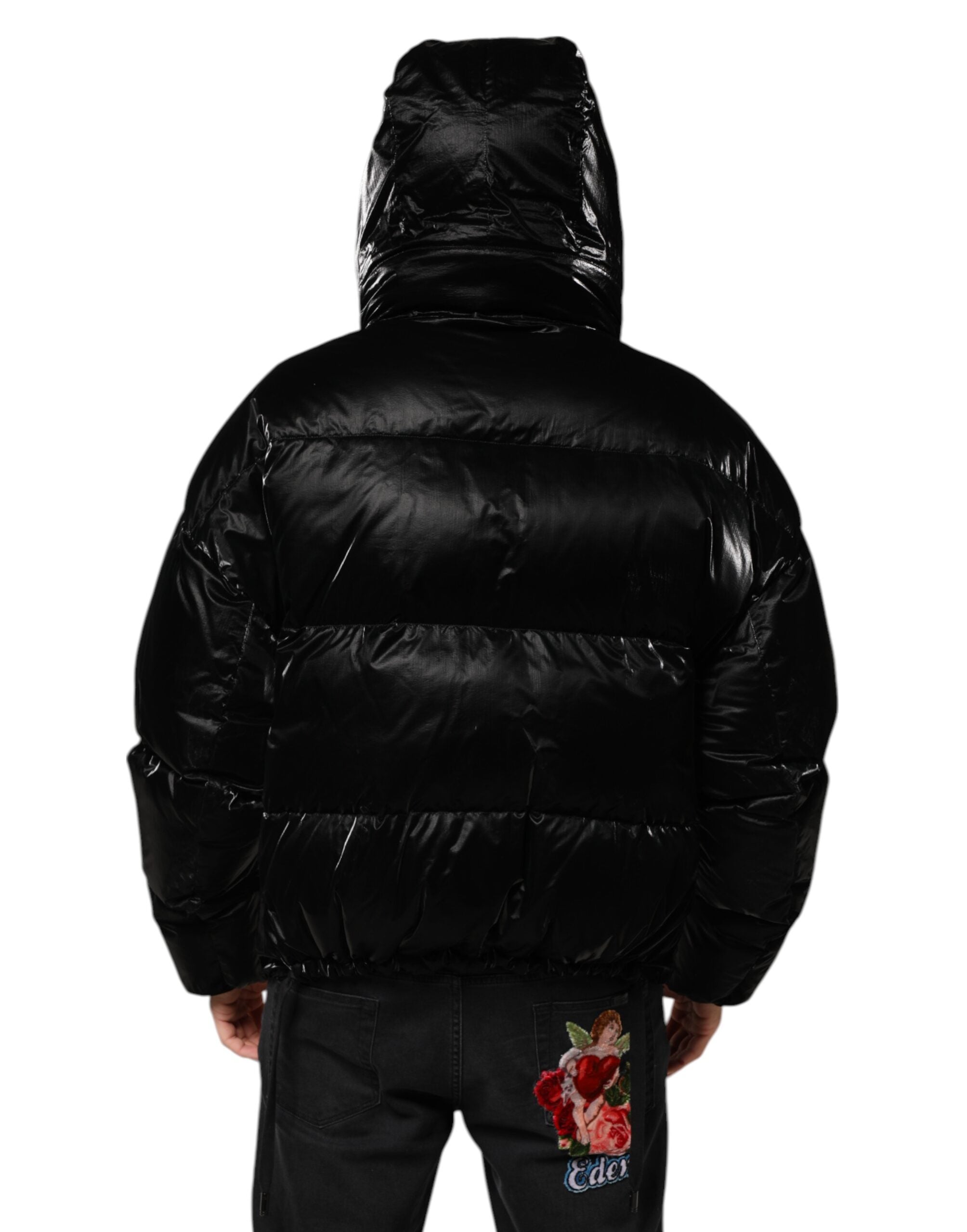 Pre-Owned Dolce & Gabbana Black Logo Full Zip Hooded Quilted Jacket