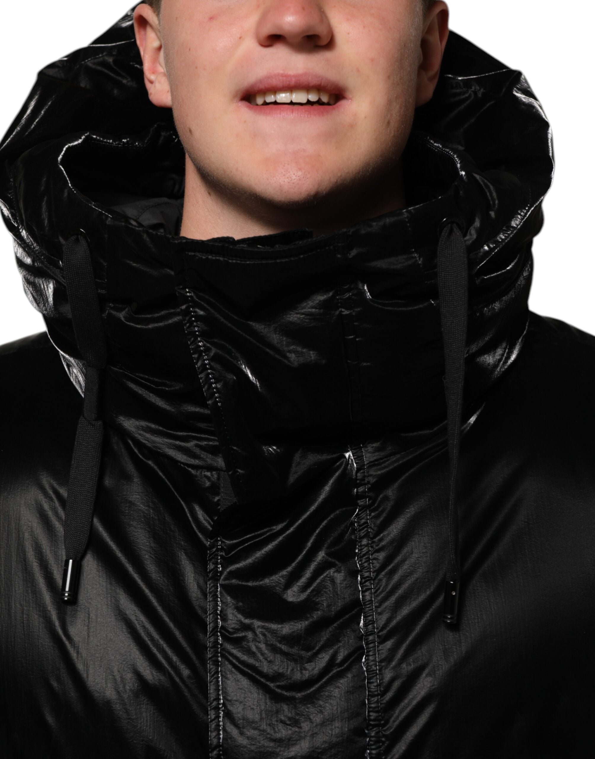 Pre-Owned Dolce & Gabbana Black Logo Full Zip Hooded Quilted Jacket